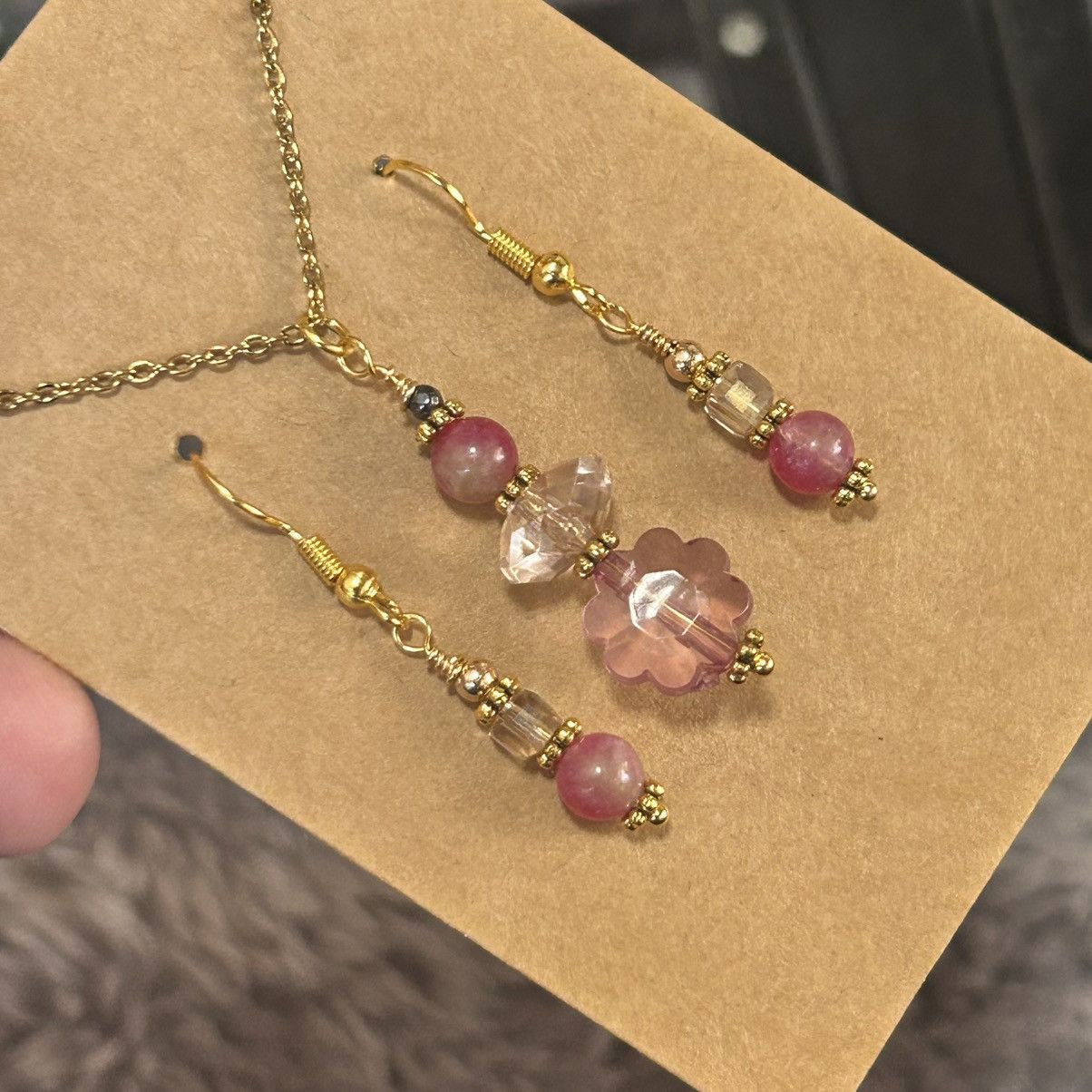 Handmade Handcrafted floral glass crystal elbaite hematite set Size ONE SIZE - 1 Thumbnail