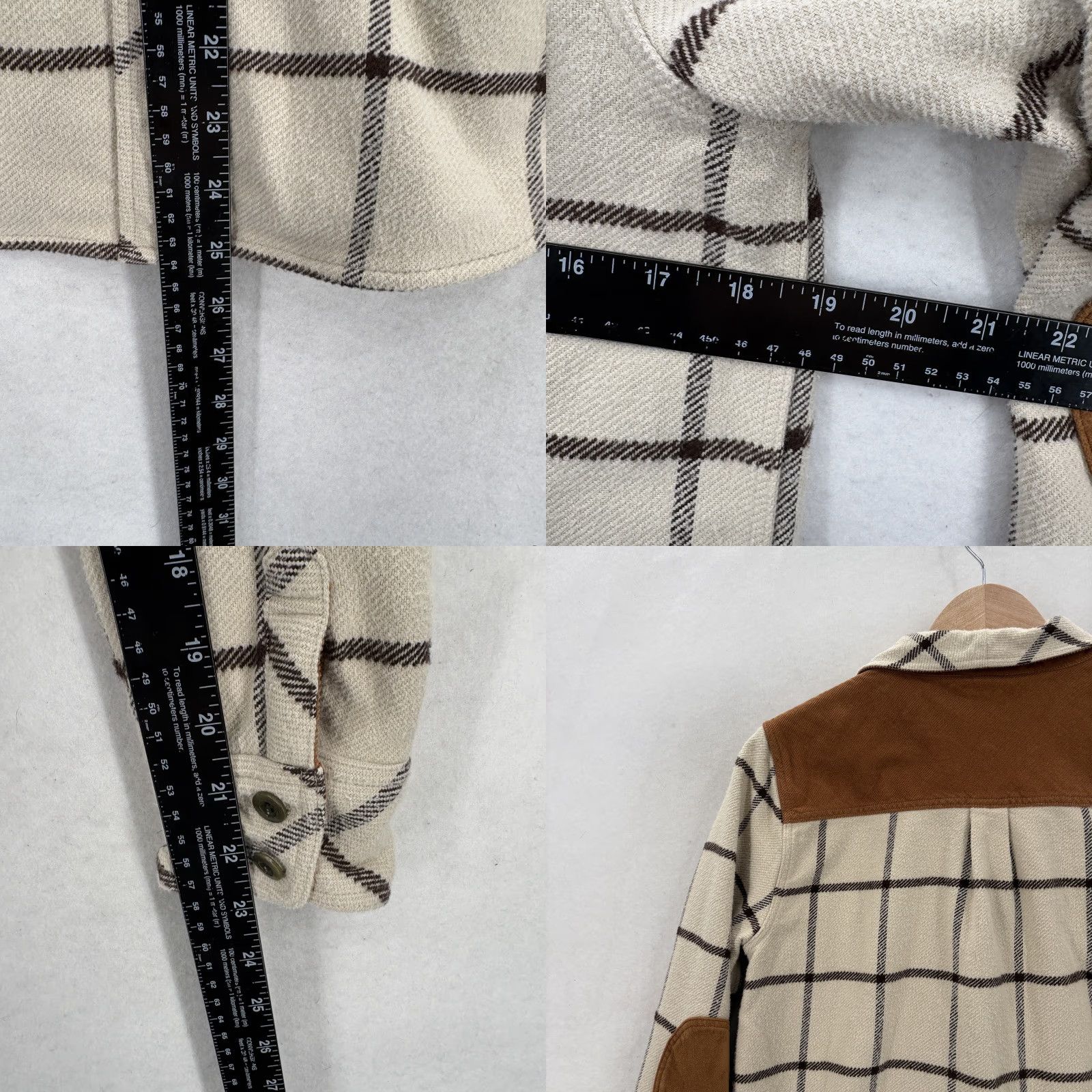 Faherty Faherty Shirt Womens S Beige Windowpane Plaid Flannel Button-Up Elbow Patch Corduroy Knit Stretch Casual Fall Winter Vintage: No (omit) Size S / US 4 / IT 40 - 8 Thumbnail