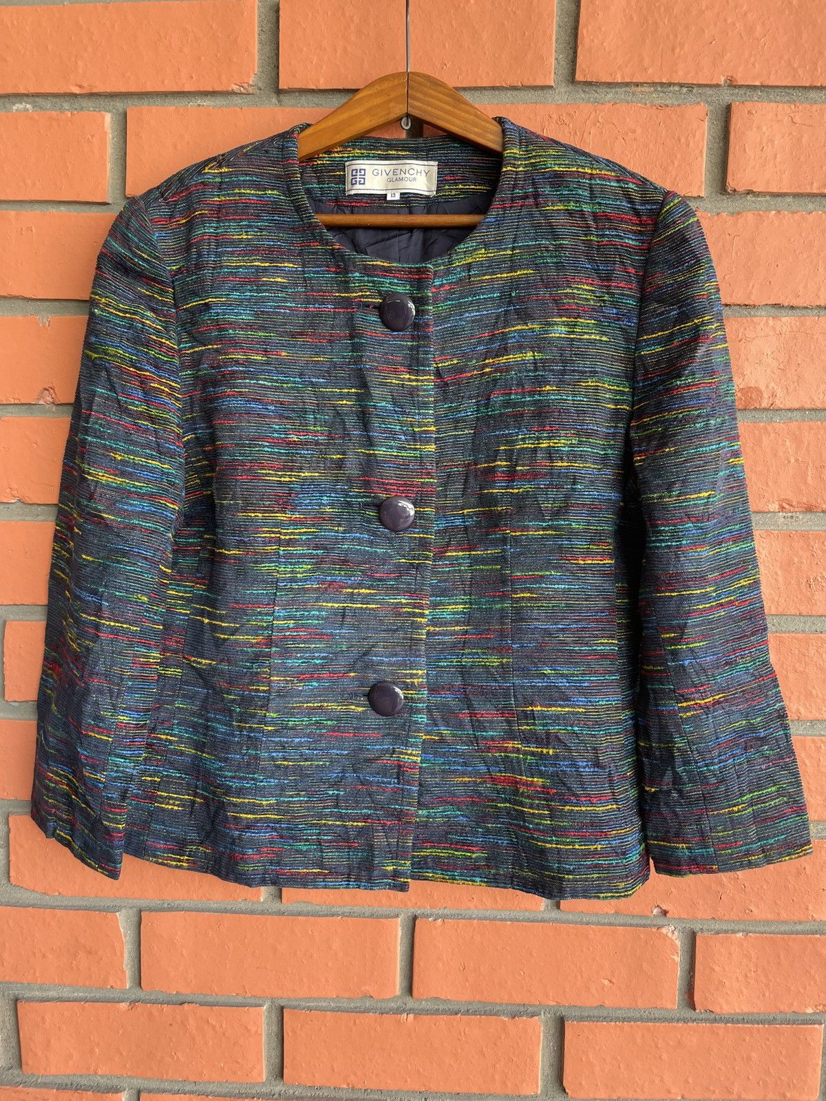 Designer × Givenchy 90’s Givenchy Glamour Rainbow Tweed Cropped Jacket Colorful Size M / US 6-8 / IT 42-44 - 1 Thumbnail