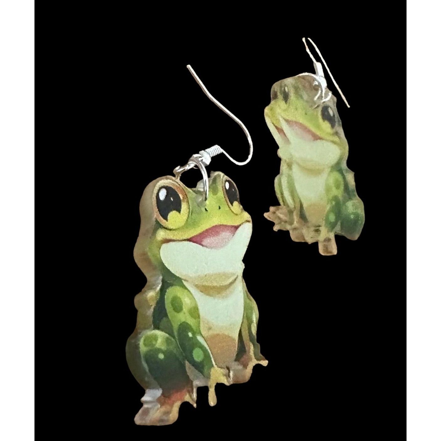 Handmade Frog Earrings New Dangle Hooks Green Double Sided Horny Toad Size ONE SIZE - 11 Thumbnail