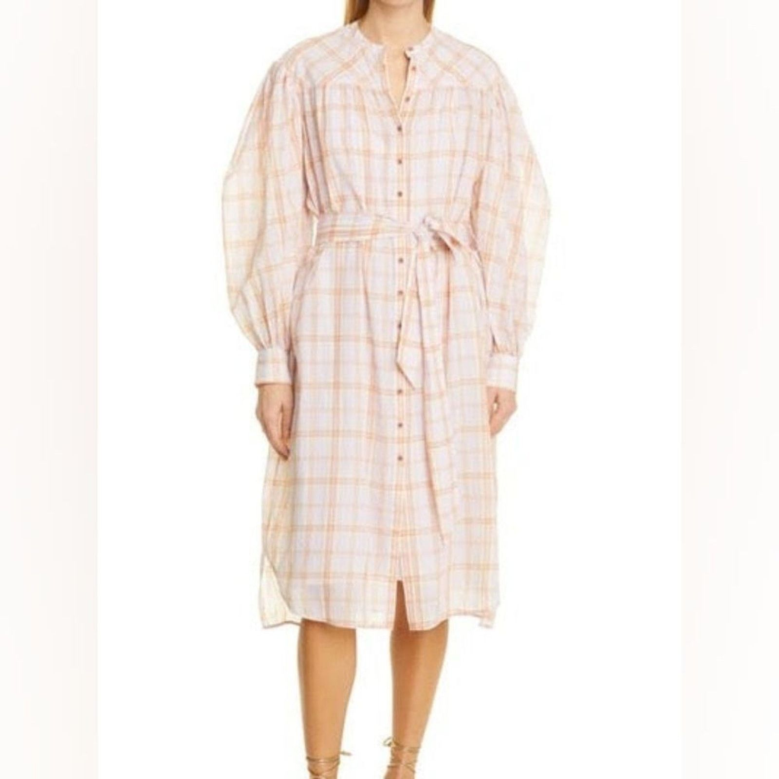 Ulla Johnson Ulla Johnson Fayette Plaid Cotton Shirtdress Pale Lilac 10 Size L / US 10 / IT 46 - 1 Thumbnail