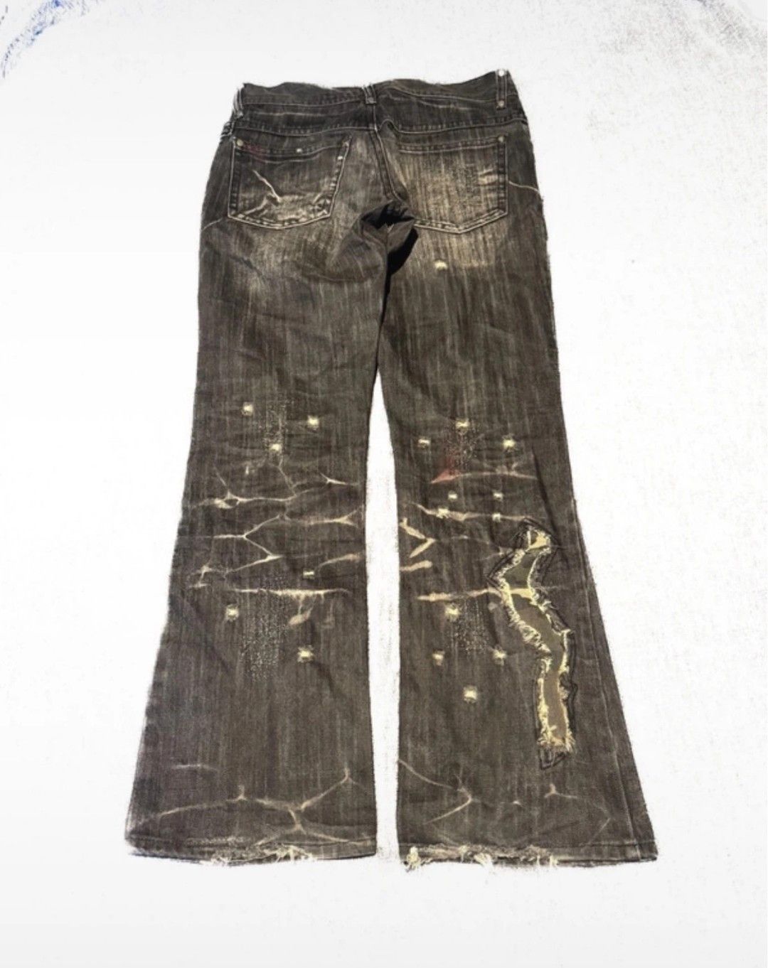 Japanese Brand Midas Camo Distressed Bootcut Jeans Size 30" / US 8 / IT 44 - 2 Thumbnail