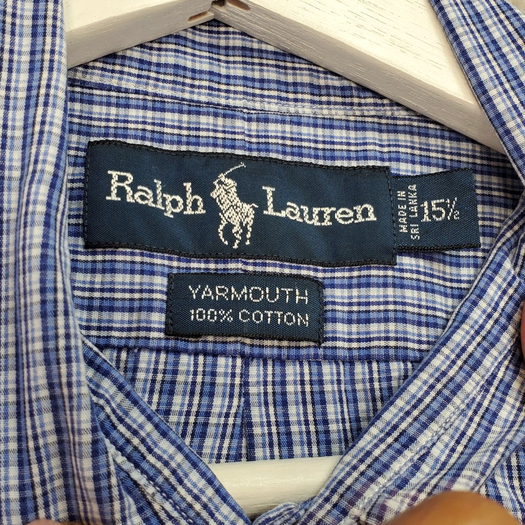 Ralph Lauren Ralph Lauren Dress Shirt Men's 15.5 Blue White Plaid 100% Cotton Formal Shirt Size 42R - 5 Thumbnail