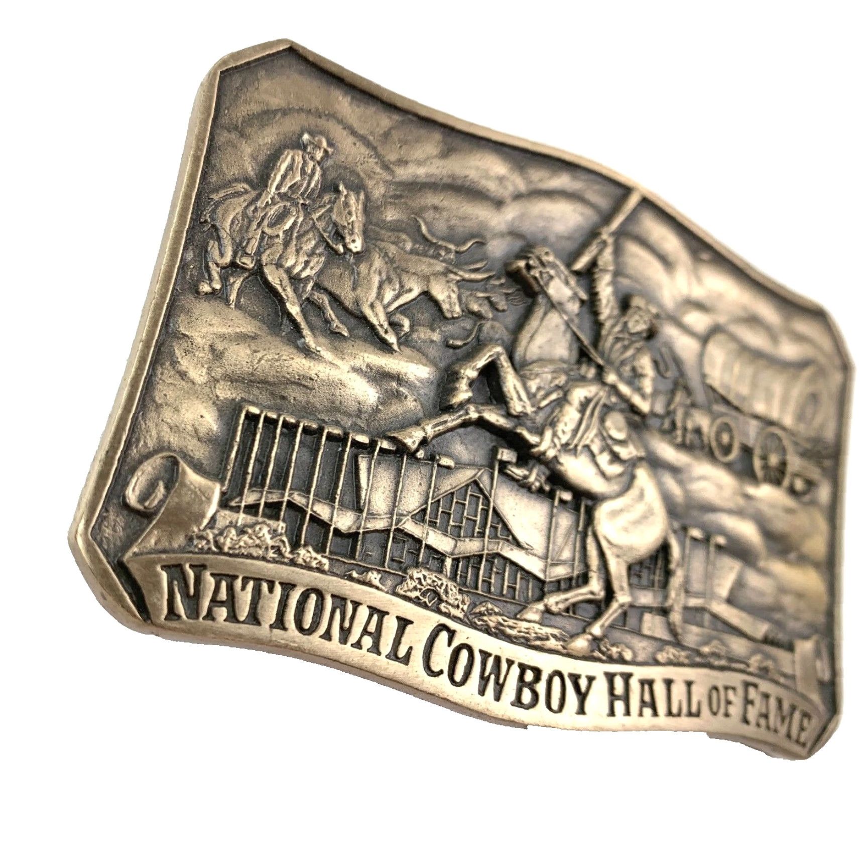Vintage VINTAGE National Cowboy Hall Of Fame Brass Belt Buckle ADM Belt Buckle Adults Unisex 1980s Occupational Metal USA Award Design Medals Size ONE SIZE - 2 Thumbnail