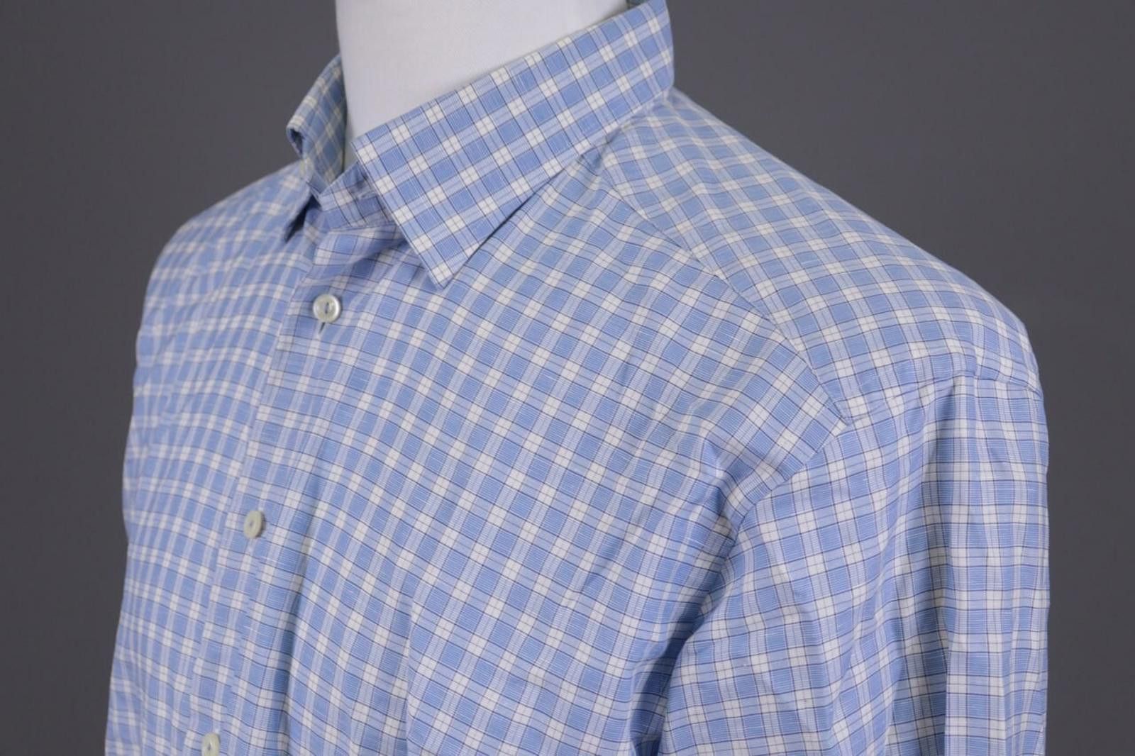 Eton Eton Contemporary Blue Check Cotton & Linen Shirt 43/17 Size US M / EU 48-50 / 2 - 7 Thumbnail