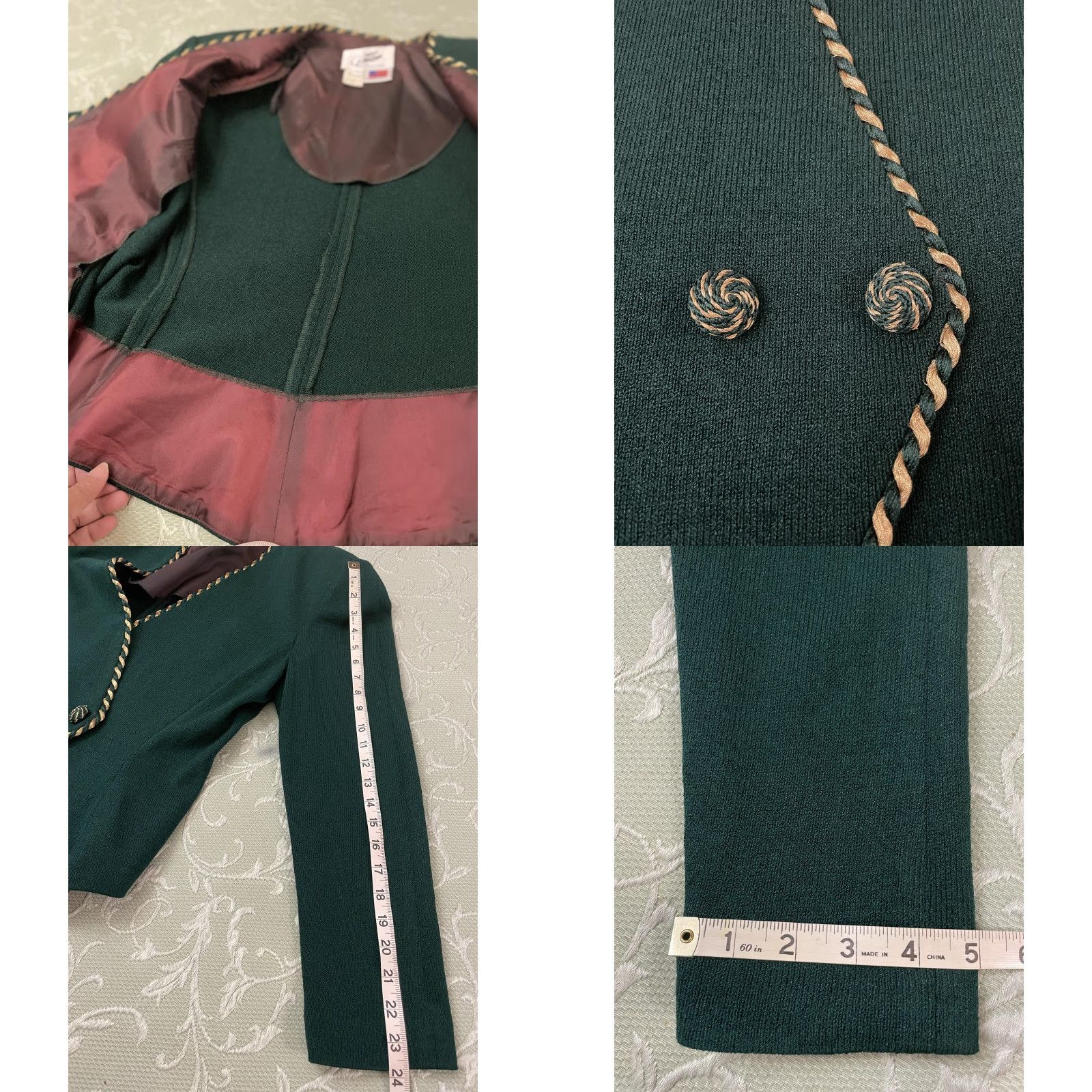 Vintage VINTAGE Sicari Evenings Blazer Womens 14 Green Gold Trim Button Jacket USA 90s Holiday Formal Party/Cocktail Mens? Women Size XL / US 12-14 / IT 48-50 - 8 Thumbnail