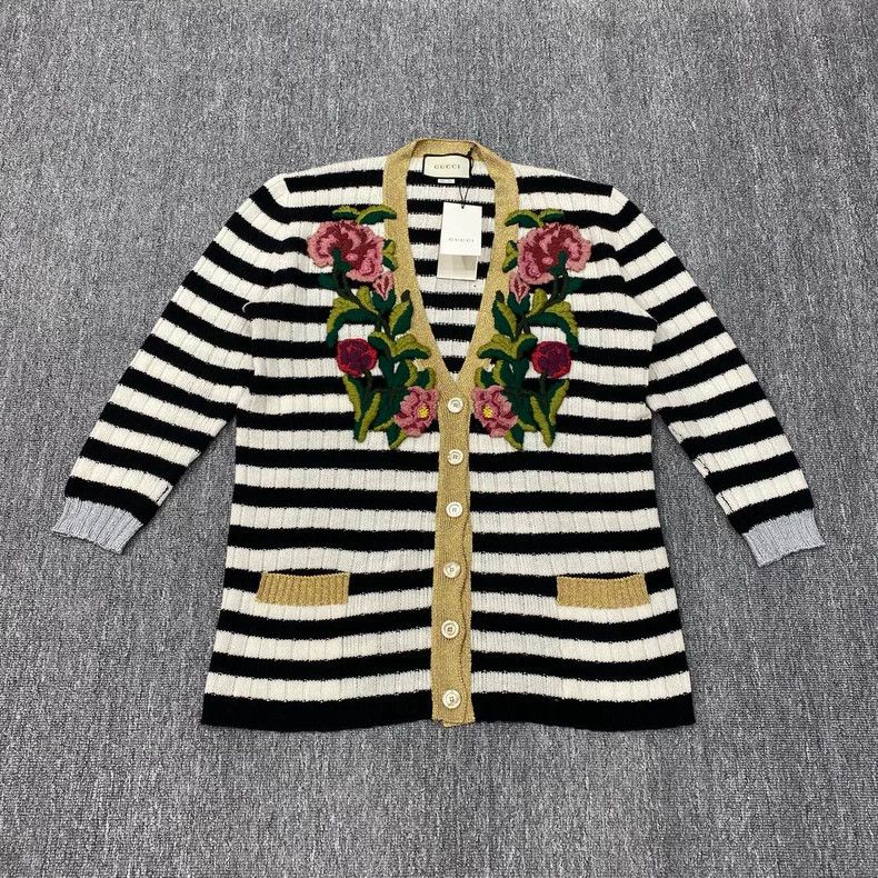 Gucci GucciBlack and white striped floral embroidered sweater jac Size XS / US 0-2 / IT 36-38 - 1 Thumbnail