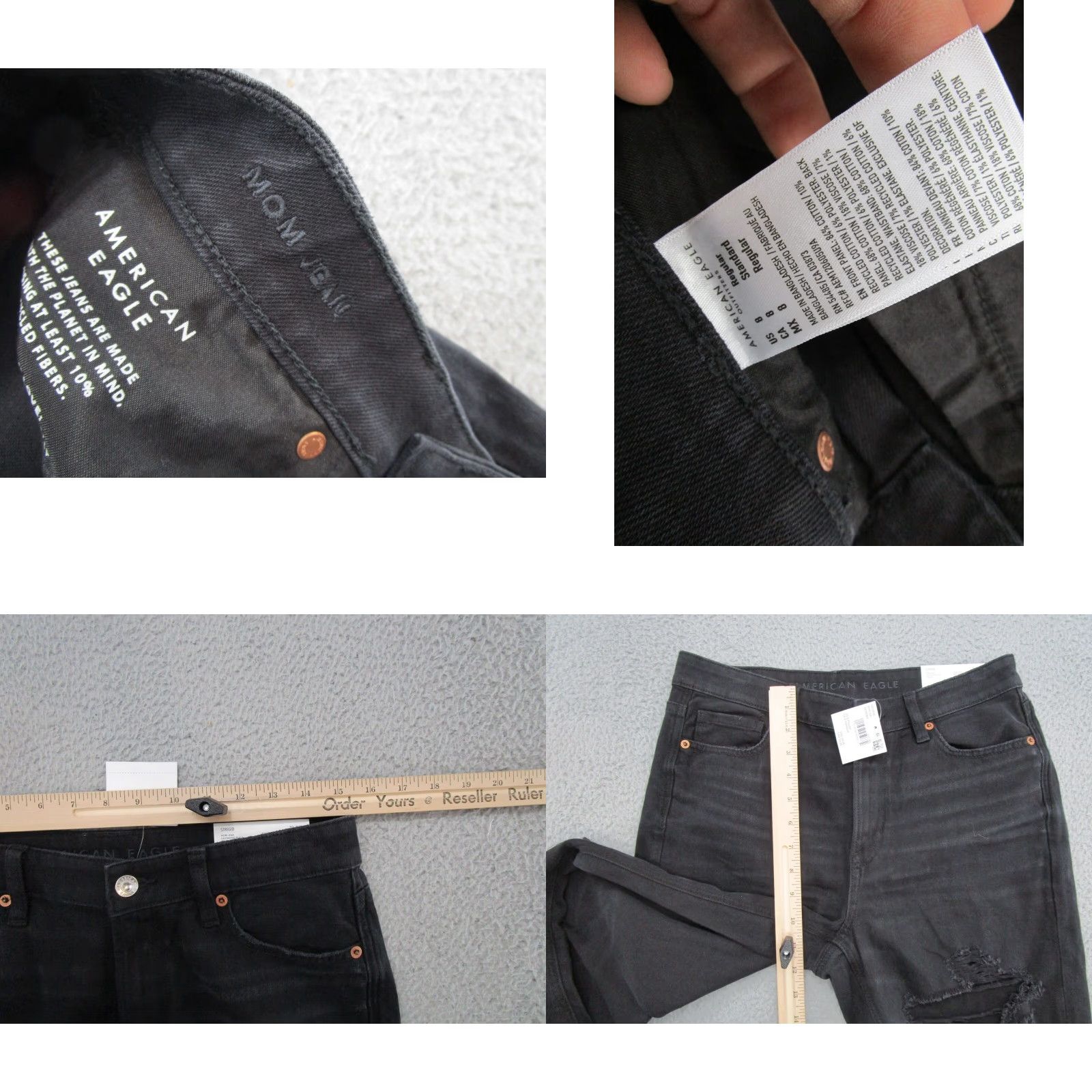 American Eagle Outfitters American Eagle Strigid Black Distressed Denim Mom Jeans Stretch Women's SZ 8 NEW Size 30" / US 8 / IT 44 - 8 Thumbnail