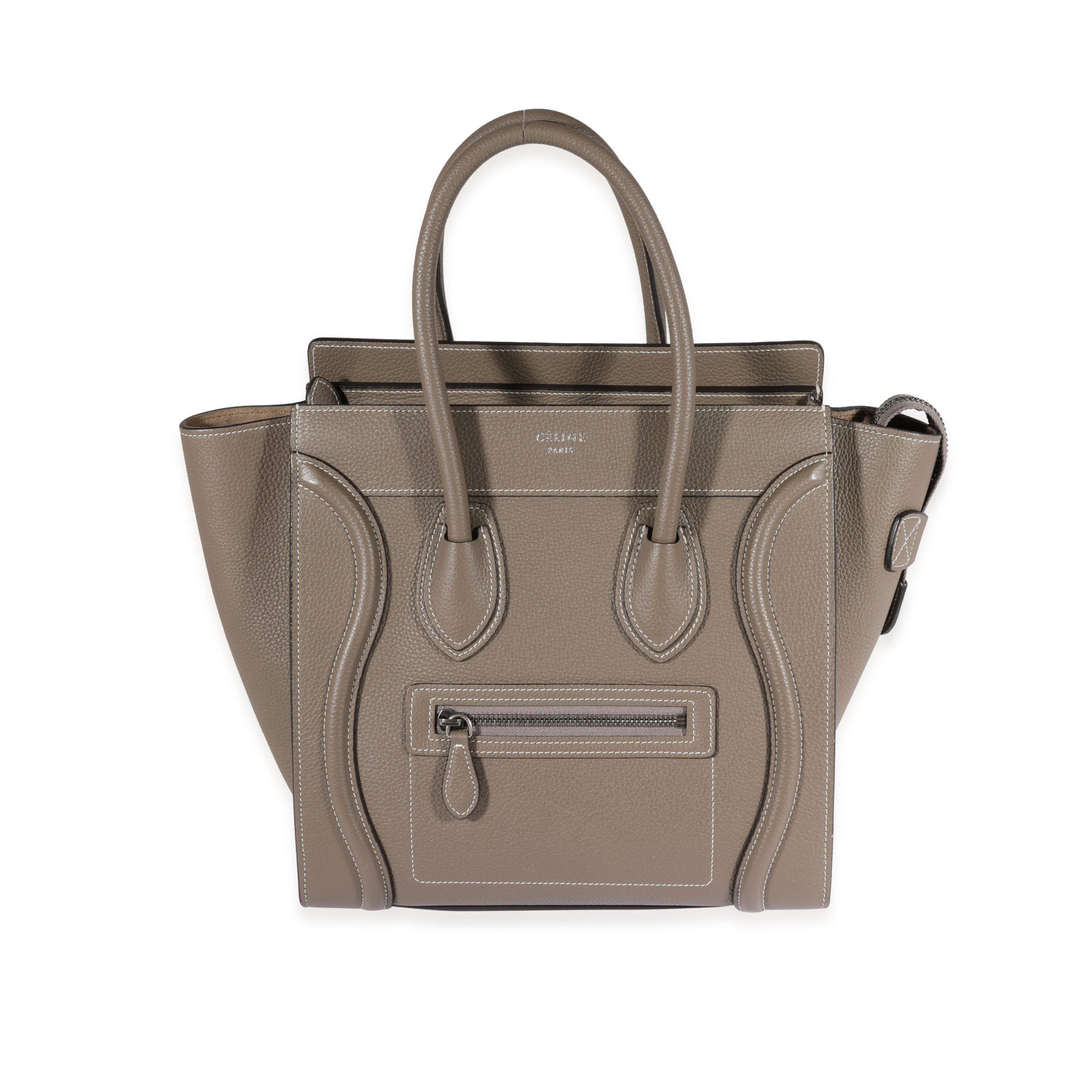 image of Celine Taupe Grained Calfskin Micro Luggage Tote in Brown, Women's
