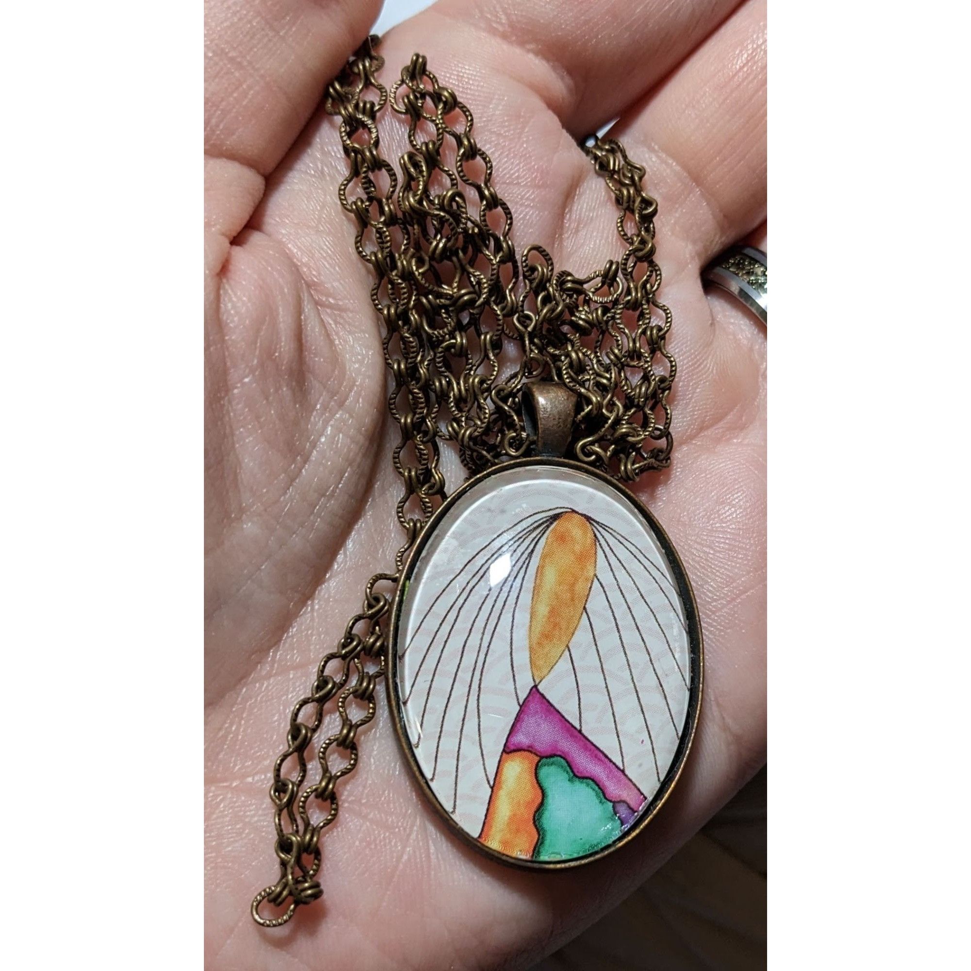 Other Abstract Art Print Oval Pendant Necklace Size ONE SIZE - 5 Thumbnail