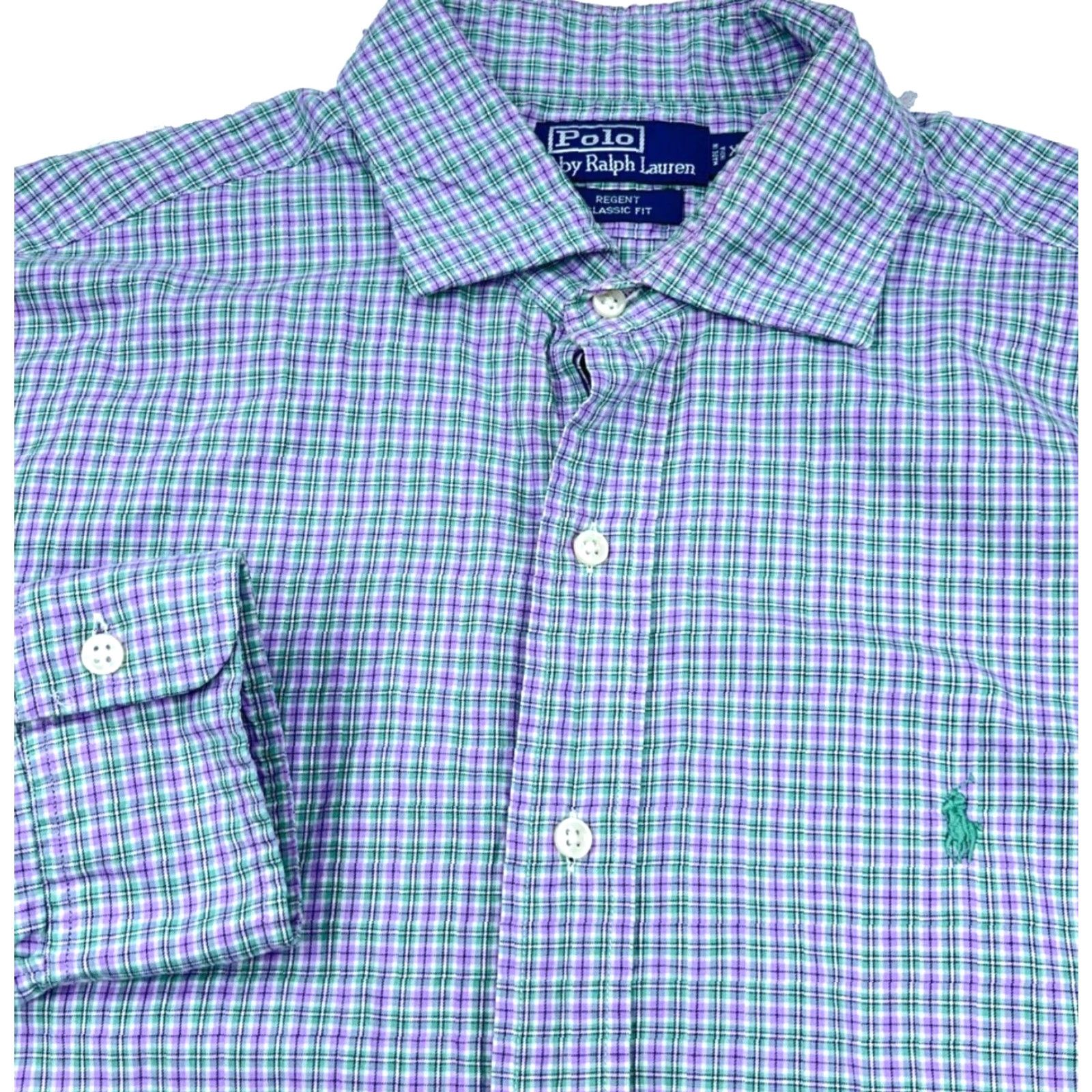 Polo Ralph Lauren VINTAGE Polo Ralph Lauren Shirt Men XL Purple Green Button Up Regent Tattersall Plaid P9 Size US XL / EU 56 / 4 - 2 Thumbnail