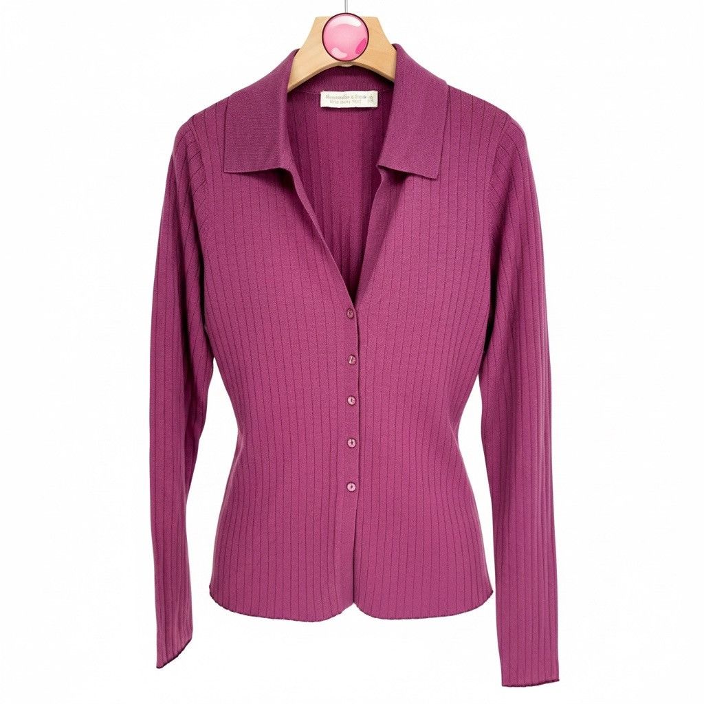 Abercrombie & Fitch Abercrombie & Fitch Merino Wool Ribbed Cardigan Mauve Button Size M / US 6-8 / IT 42-44 - 1 Thumbnail