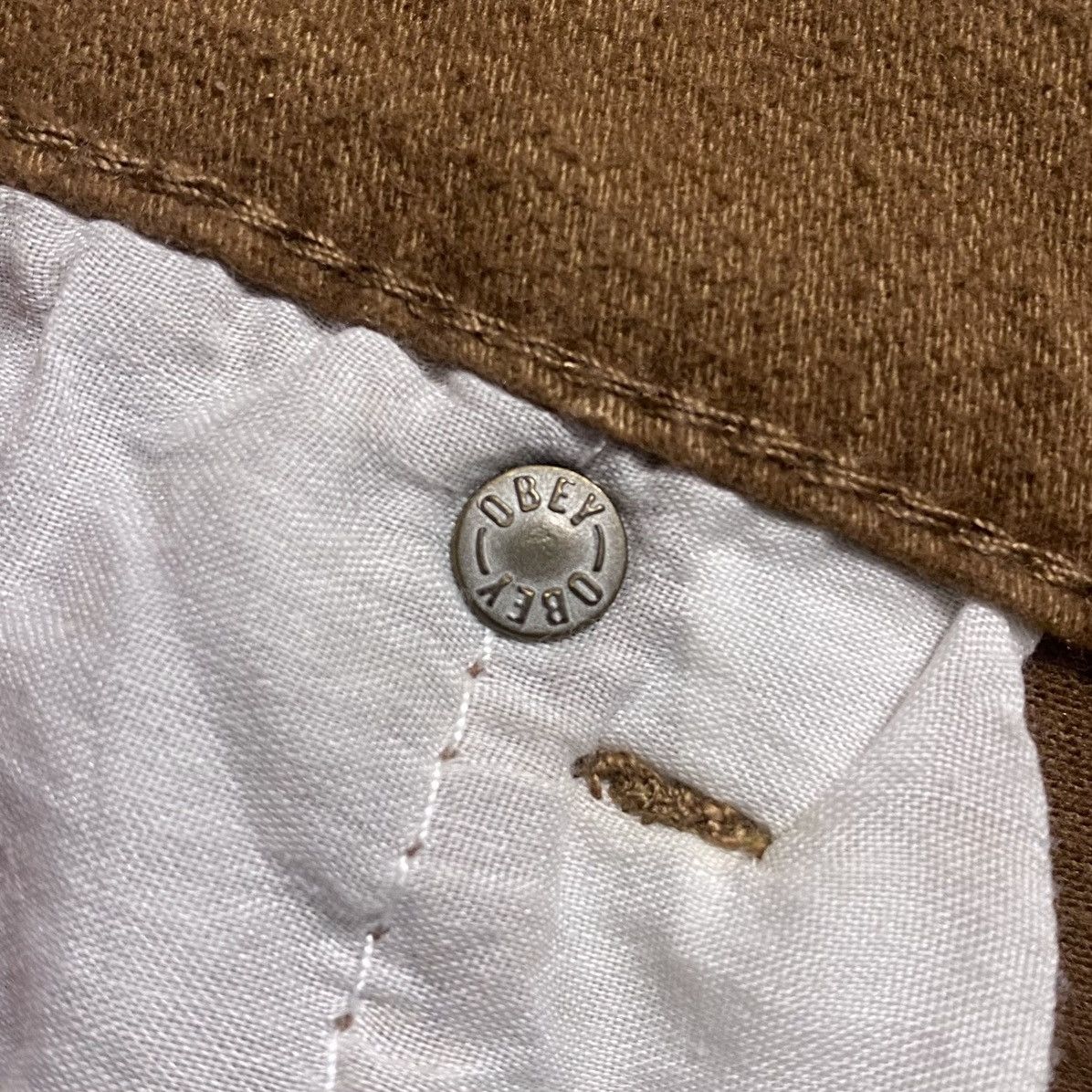 Obey × Shepard Fairey Obey Propaganda Brown Stretch Cotton Casual Trousers Pants Size US 32 / EU 48 - 19 Thumbnail