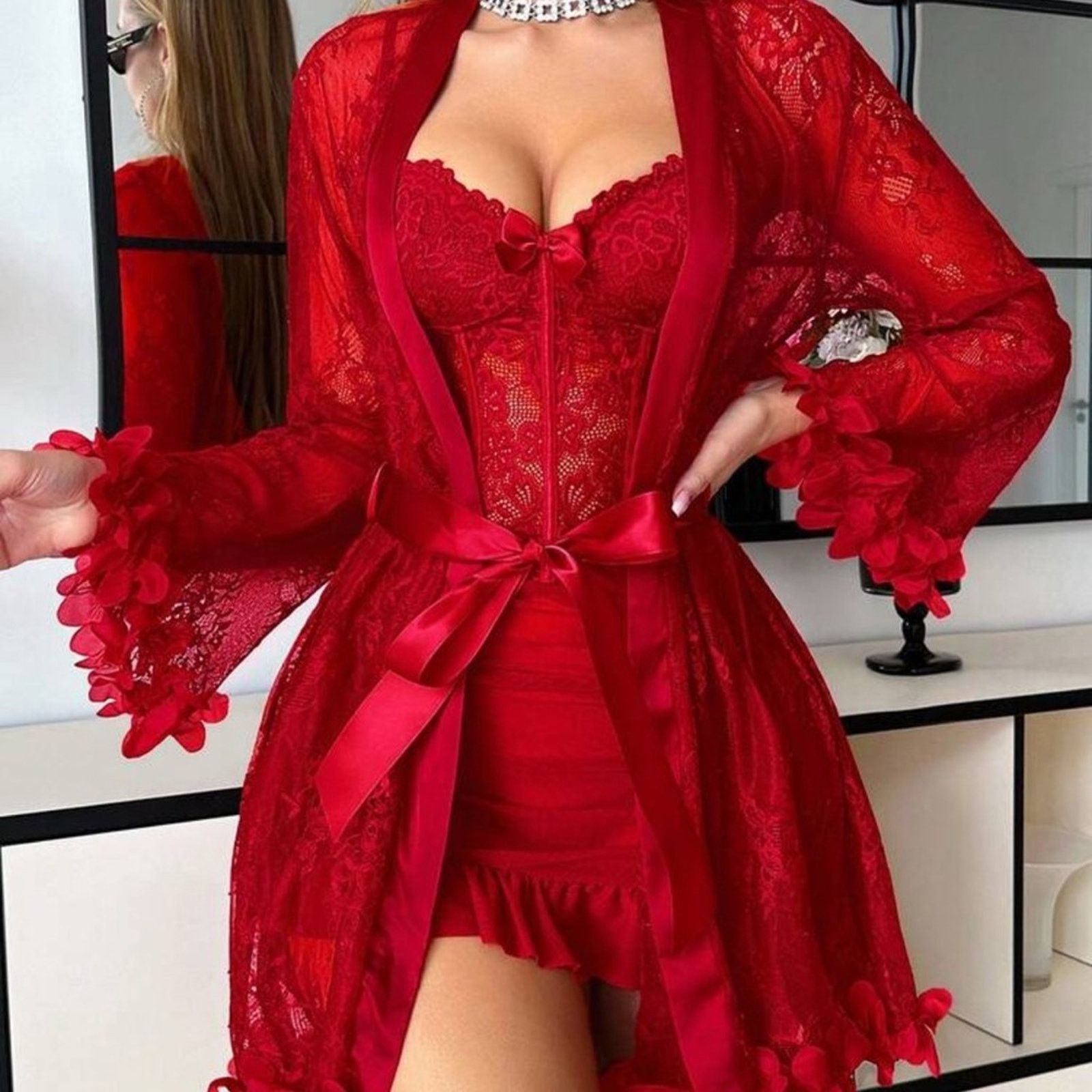Other Elegant Red Lace Lingerie Set Size S / US 4 / IT 40 - 4 Thumbnail