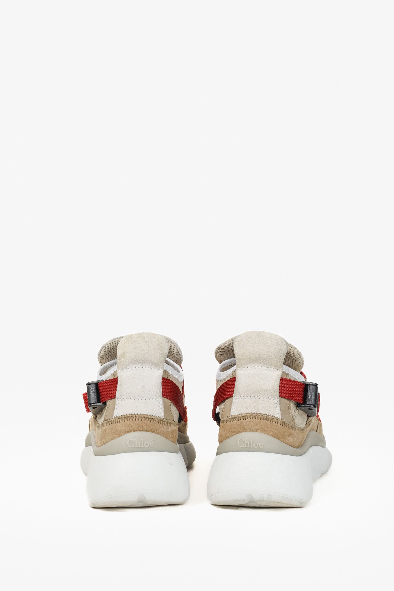 Chloe Chloe Sonnie Beige Leather Red Strap Trainers Size US 7 / IT 37 - 3 Thumbnail