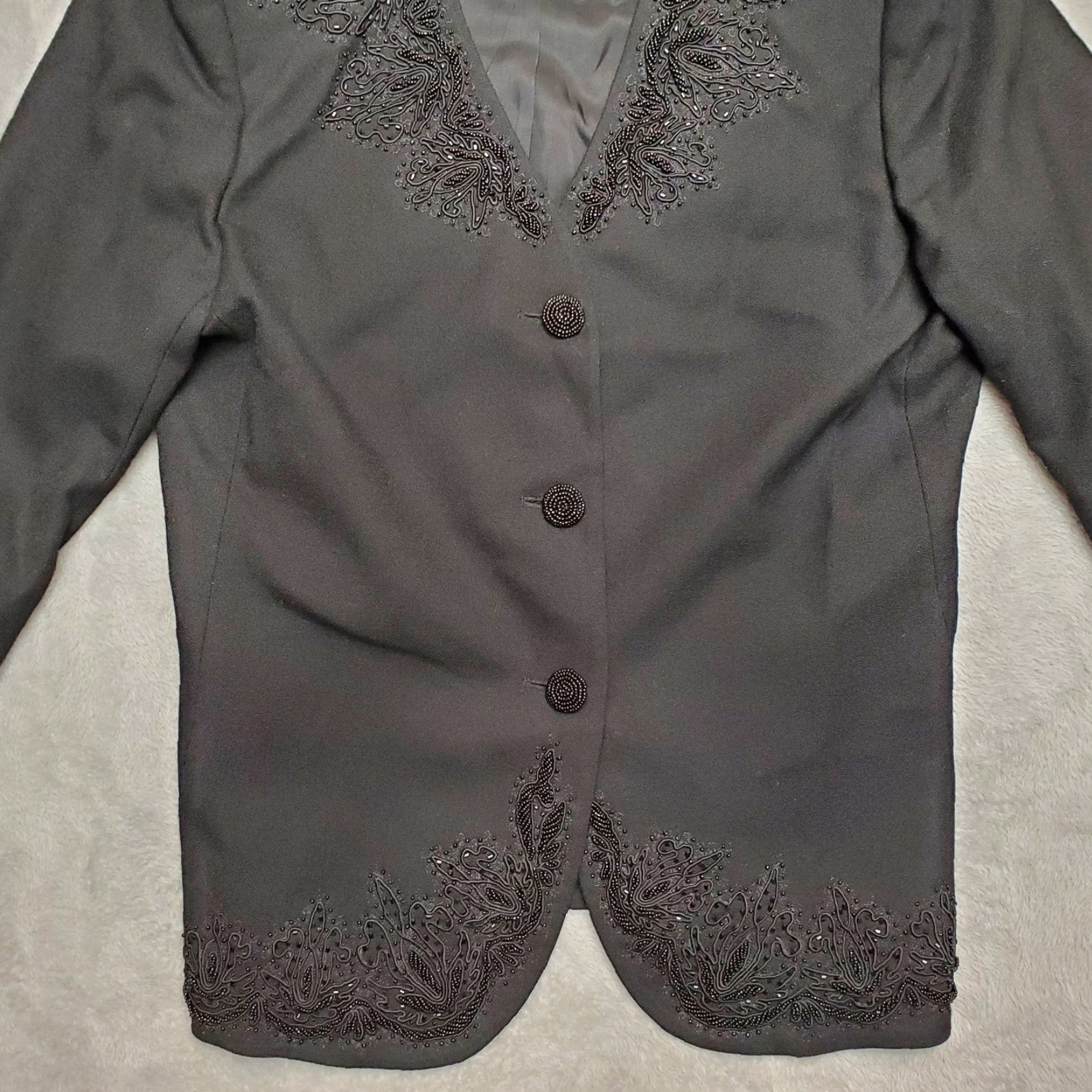 Vintage VINTAGE John Meyer Blazer Womens 12 Petite Black 100% Wool Beaded Accents Button Jacket Size XL / US 12-14 / IT 48-50 - 3 Thumbnail