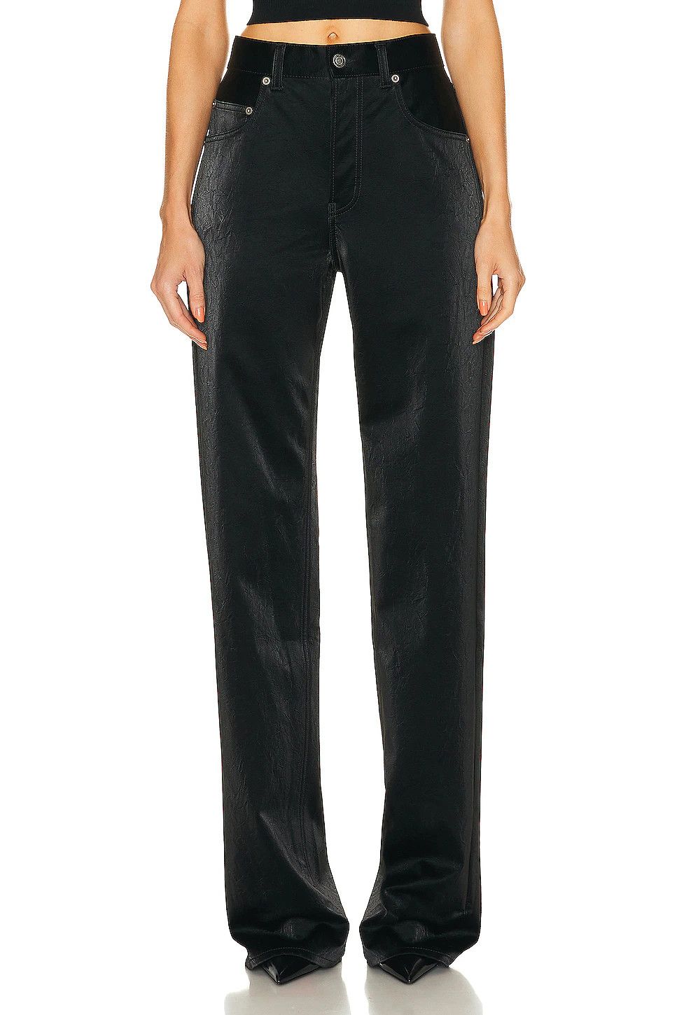 Saint Laurent Paris Black Crinkle High-Waisted Wide-Leg Jeans Size 30" / US 8 / IT 44 - 1 Thumbnail