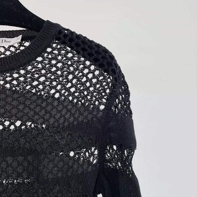 Dior Dior Black hollow round-neck sweater knitted top Size S / US 4 / IT 40 - 3 Thumbnail