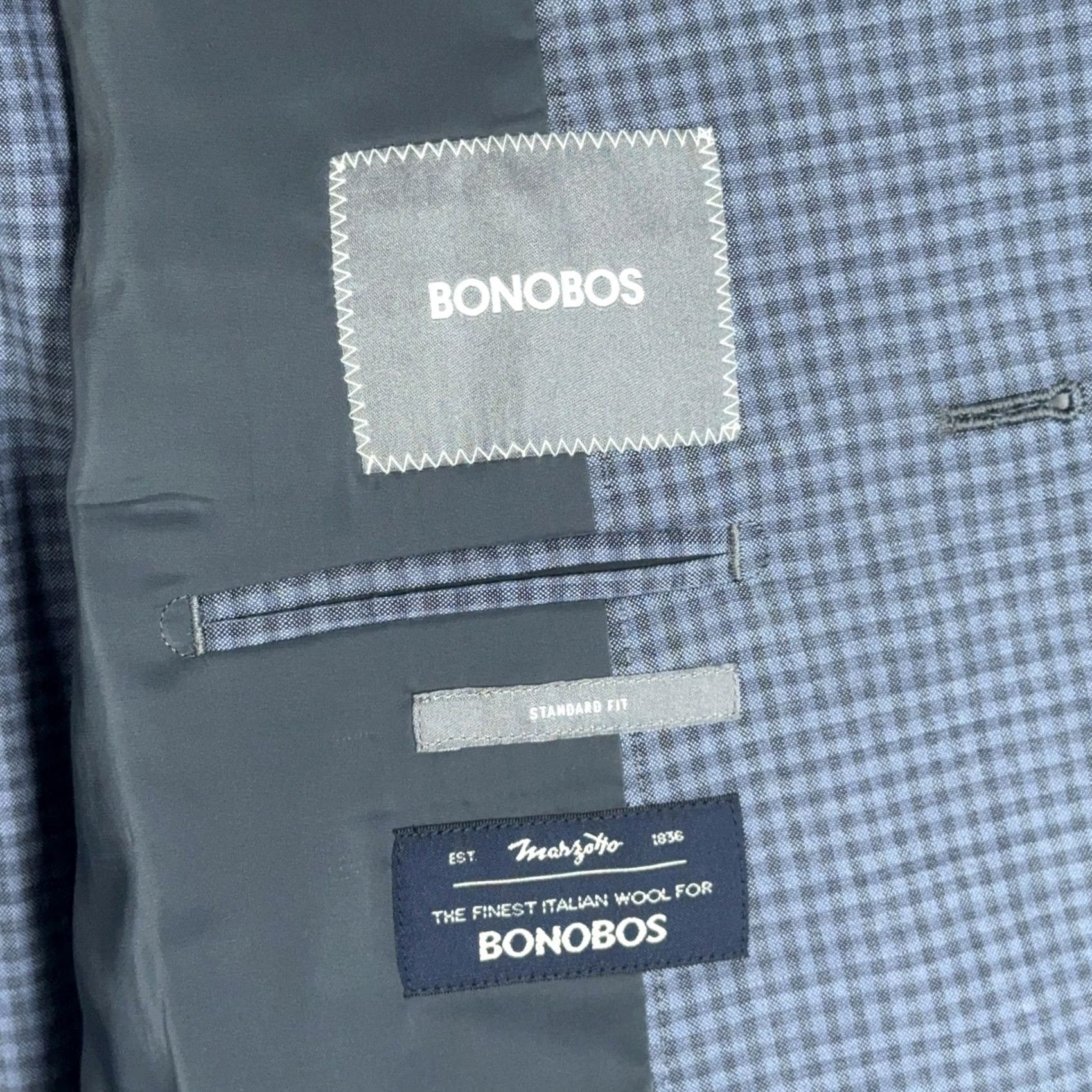 Bonobos Bonobos Blazer Mens 38 Short Blue Gray Check Italian Wool Sports Coat Short Notch Lapel Two-Button Size US 38 / EU 54 - 5 Thumbnail