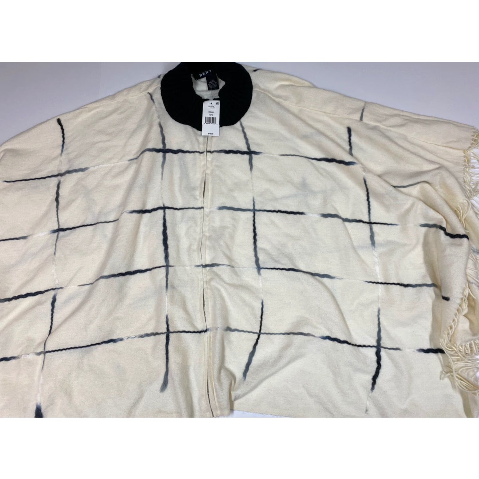 DKNY dkny Womens Sweater Cape One Size Beige Knit Cable-Fleece Fur Trim Zip Mock Neck Vintage No Size ONE SIZE - 2 Thumbnail