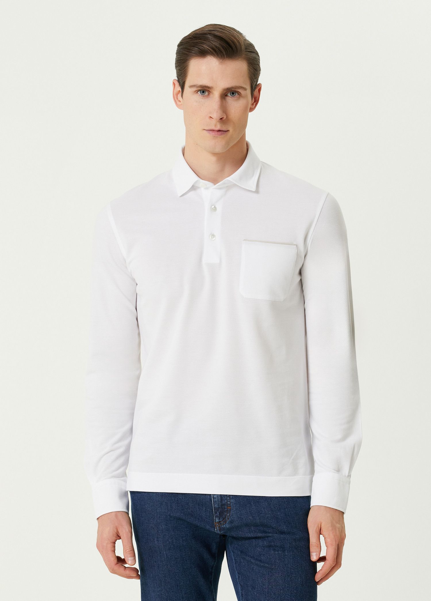 Ermenegildo Zegna ZEGNA solid white long sleeve cotton polo shirt 52 Large Size US L / EU 52-54 / 3 - 2 Thumbnail