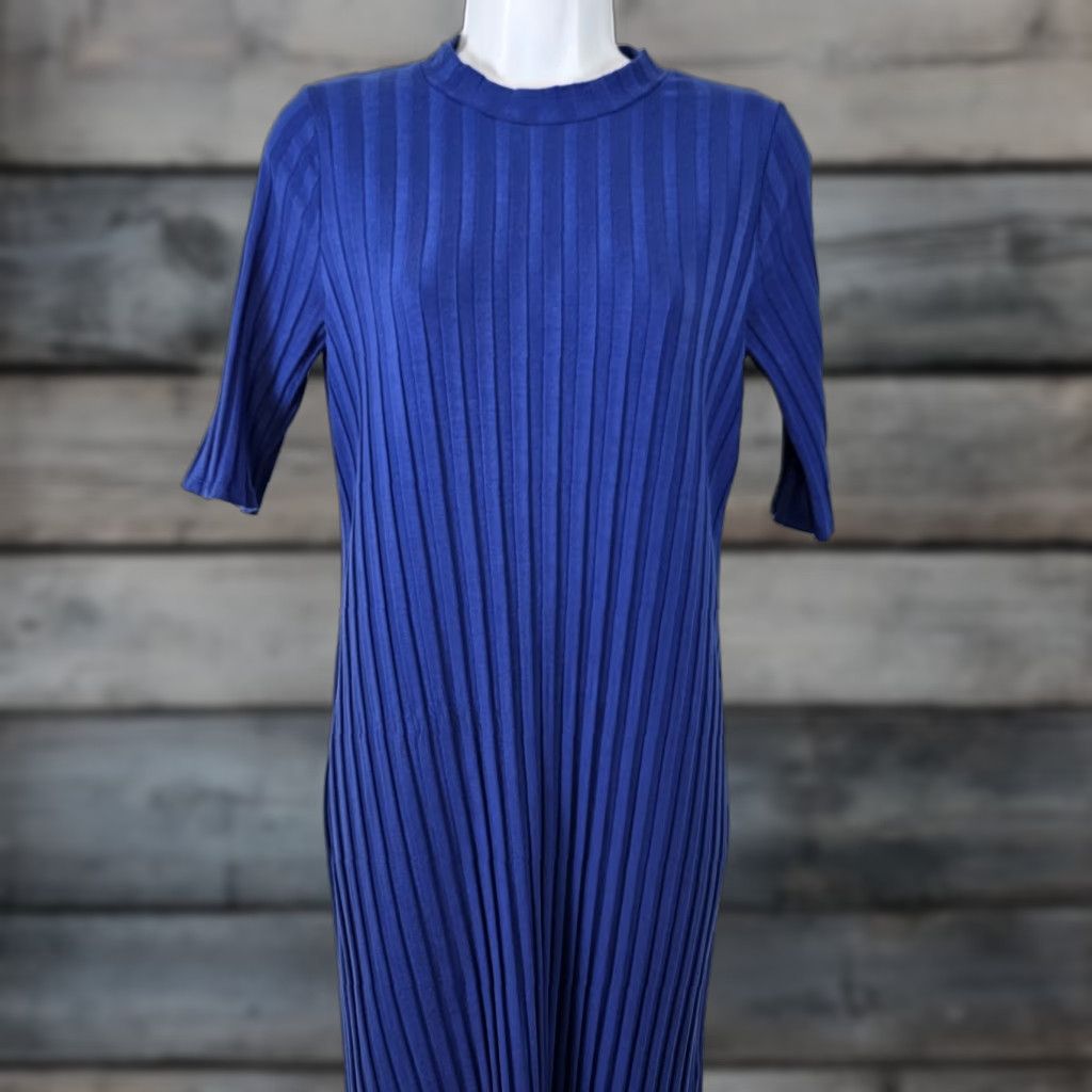 Eileen Fisher Eileen Fisher Womens Ribbed Dress Sz Small Solid Blue Half Sleeves Tencel Blend Size S / US 4 / IT 40 - 1 Thumbnail