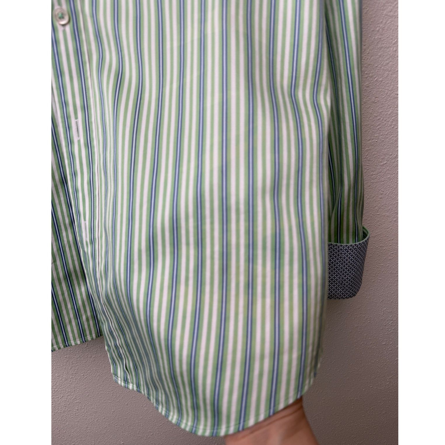 BUGATCHI Bugatchi Shaped Fit Stripe Button Front Shirt Green Men’s L Size US L / EU 52-54 / 3 - 6 Thumbnail