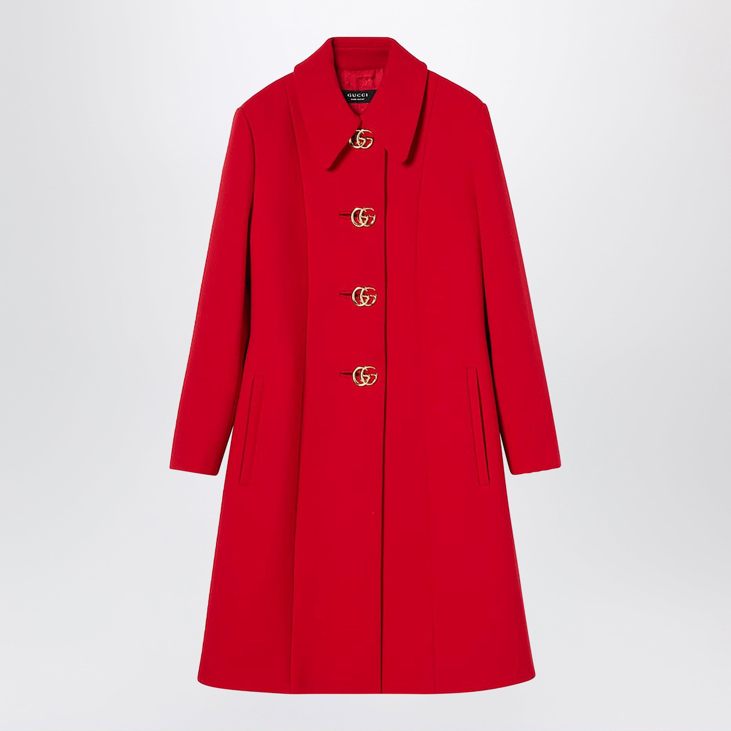 Gucci Gucci Red Wool Coat With Gg Buttons Size S / US 4 / IT 40 - 1 Thumbnail