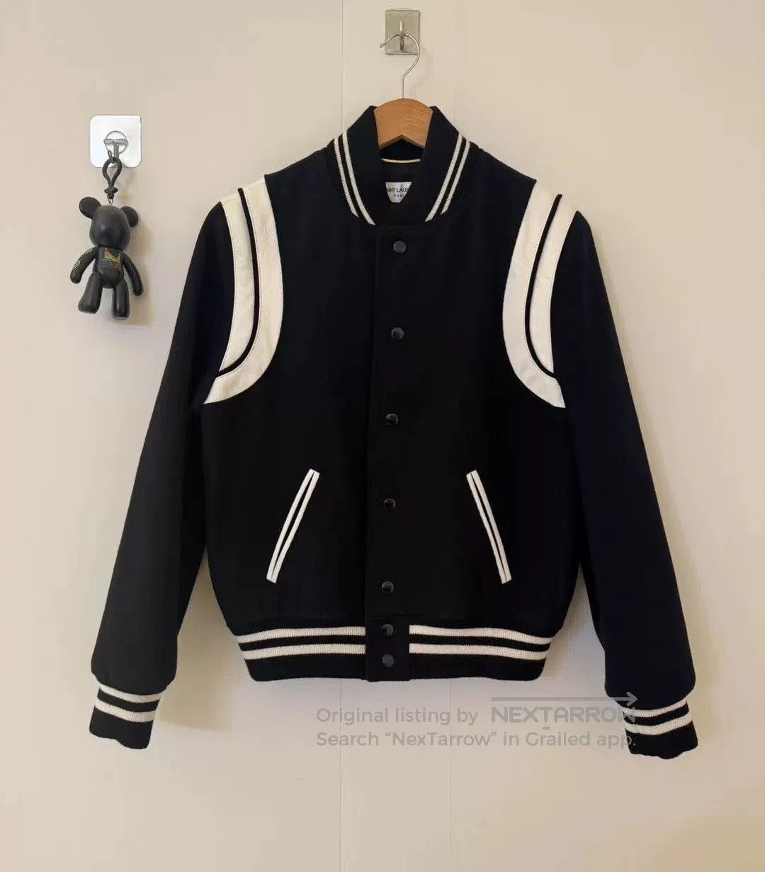 Saint Laurent Paris stylish black baseball jacket with white details. Size US L / EU 52-54 / 3 - 1 Thumbnail