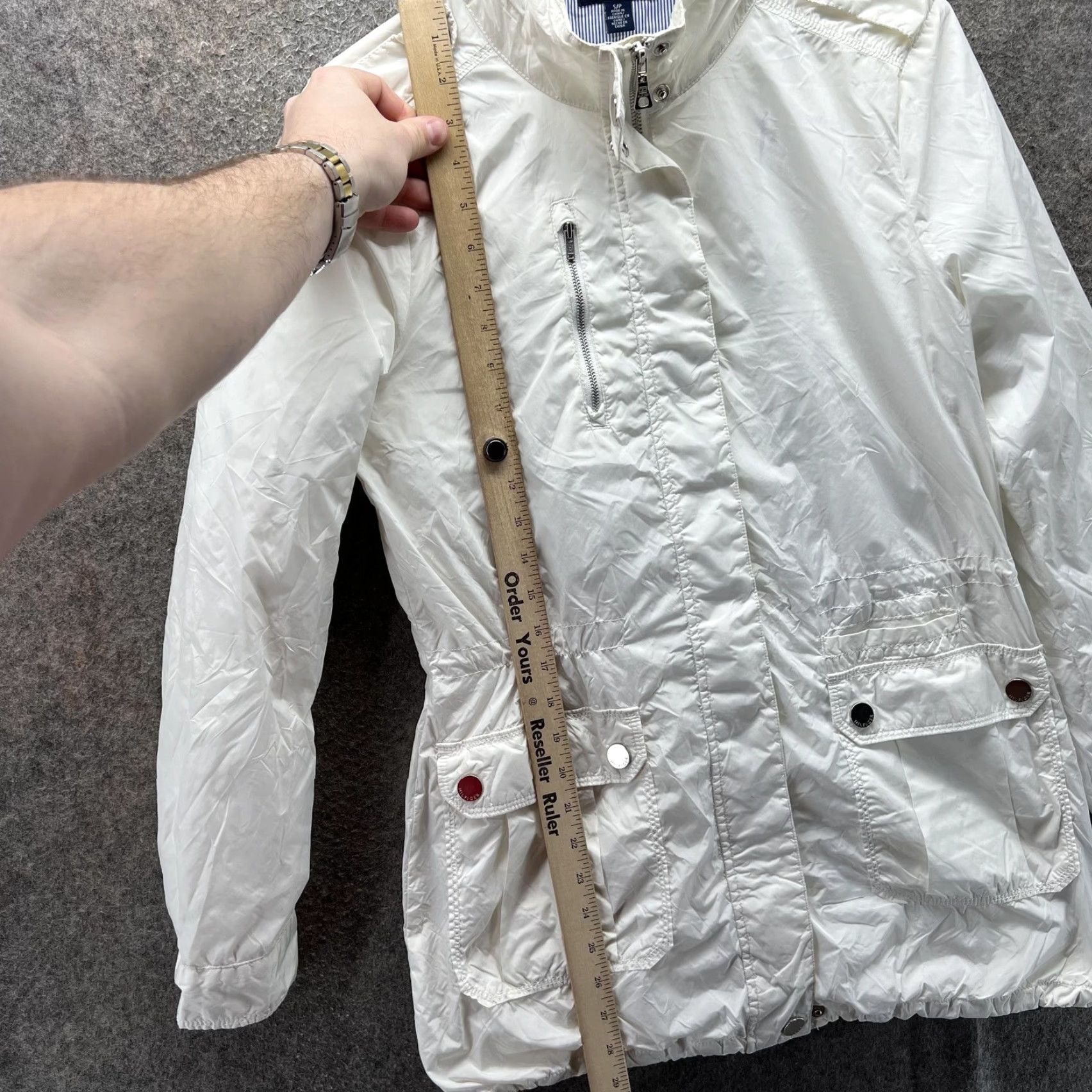 Tommy Hilfiger Tommy Hilfiger Rain Coat Womens Small White Hooded Nylon Zip Windbreaker Jacket Size S / US 4 / IT 40 - 3 Thumbnail