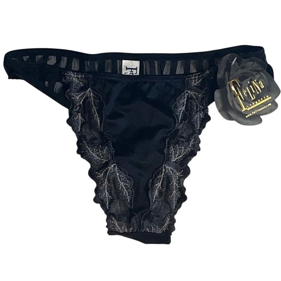 Other VINTAGE Felina Black Stripes Flocked Hi-Cut Leaf Bikini Size ONE SIZE - 1 Thumbnail