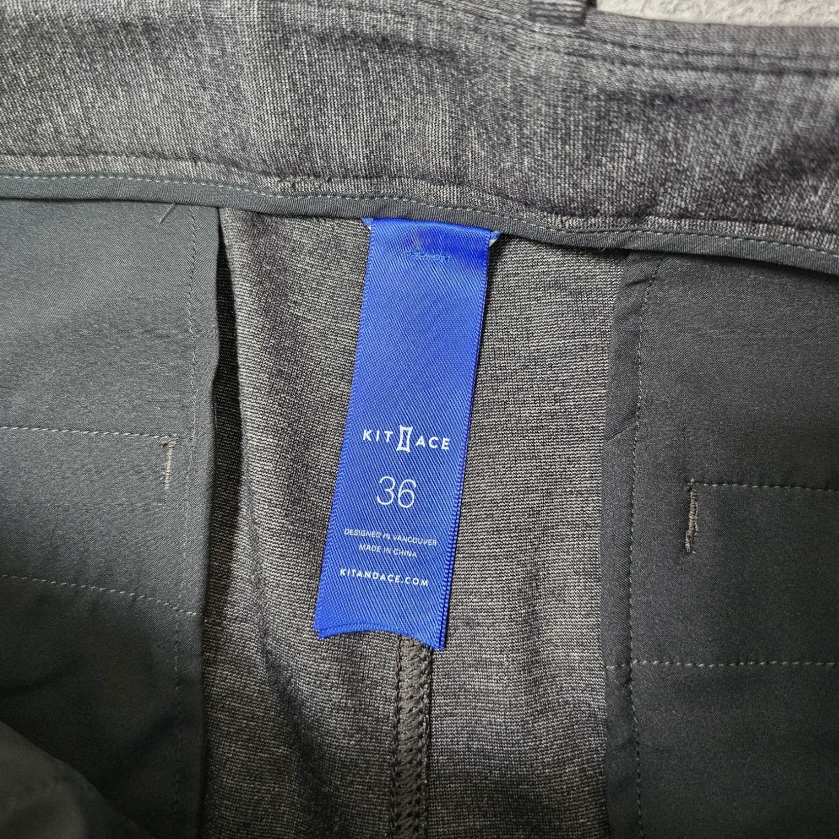 Vintage VINTAGE: No — Kit and Ace Dress Pants Mens 36x32 Gray Stretch Tapered Casual Chino Pants, Flat Front, Zip Closure, Pockets, 90s? Size US 36 / EU 52 - 3 Thumbnail