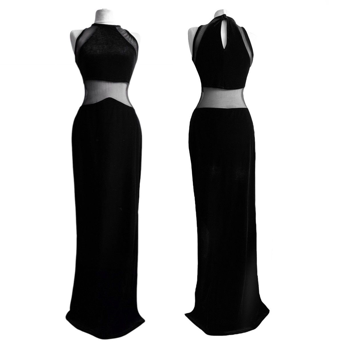 Vintage Female fatale Sheer long vampire style mesh velvet dress Size M / US 6-8 / IT 42-44 - 3 Thumbnail