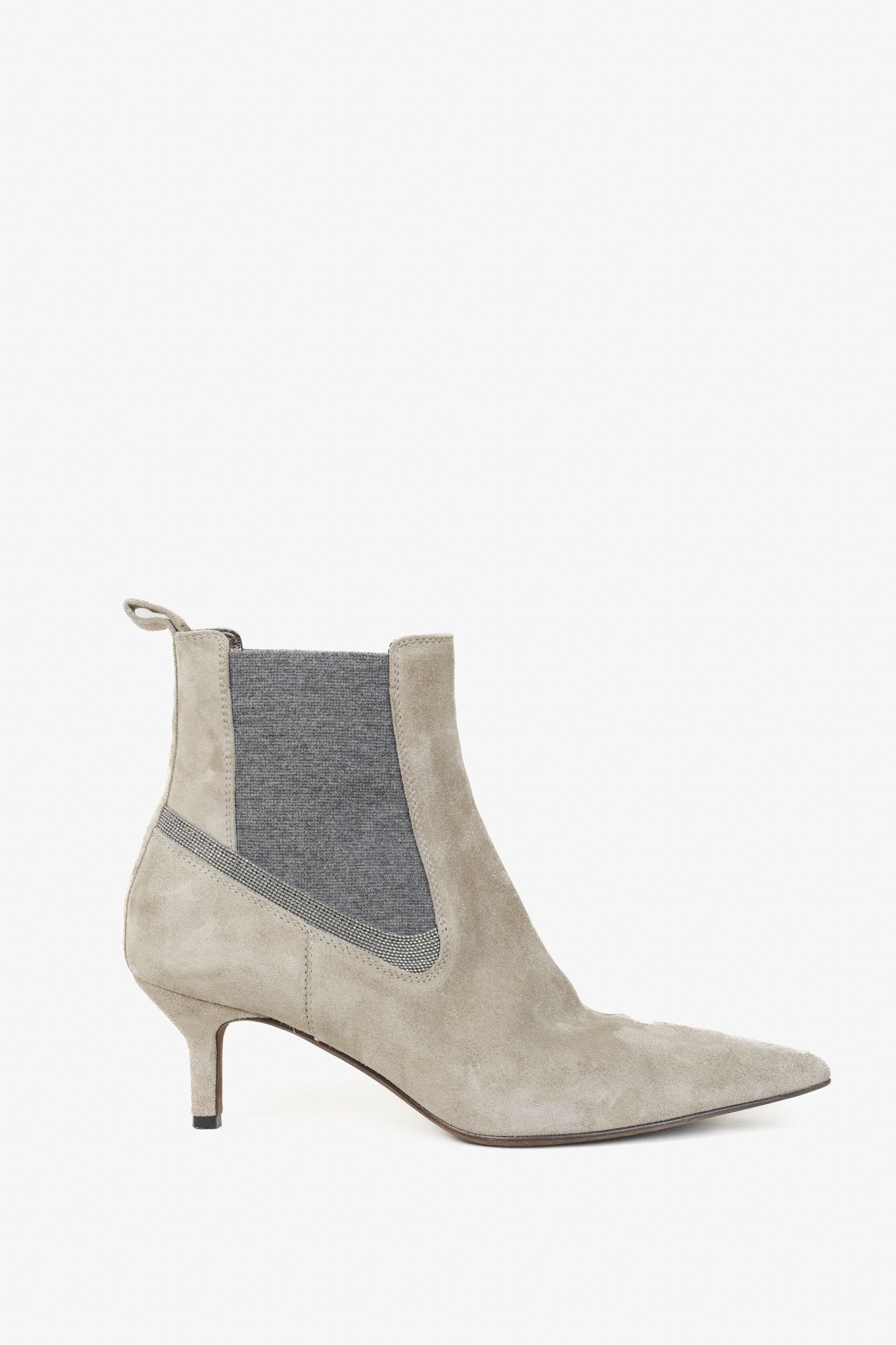 Brunello Cucinelli Brunello Cucinelli Monili Trimmed Sand Suede Booties Size US 7.5 / IT 37.5 - 1 Thumbnail