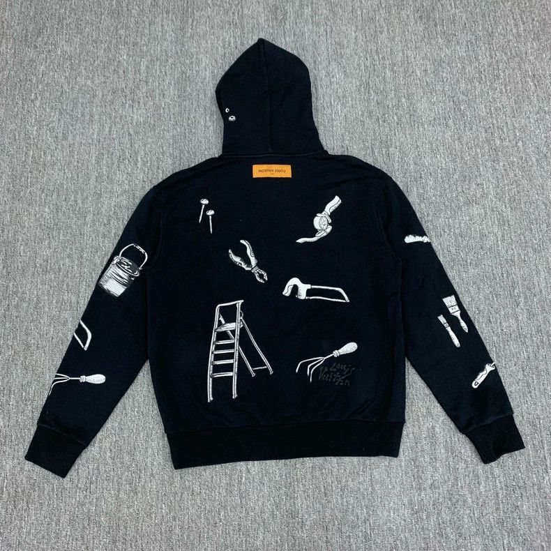 Louis Vuitton Louis Vuitton Black Tool Embroidered Hoodie Size US XL / EU 56 / 4 - 2 Thumbnail