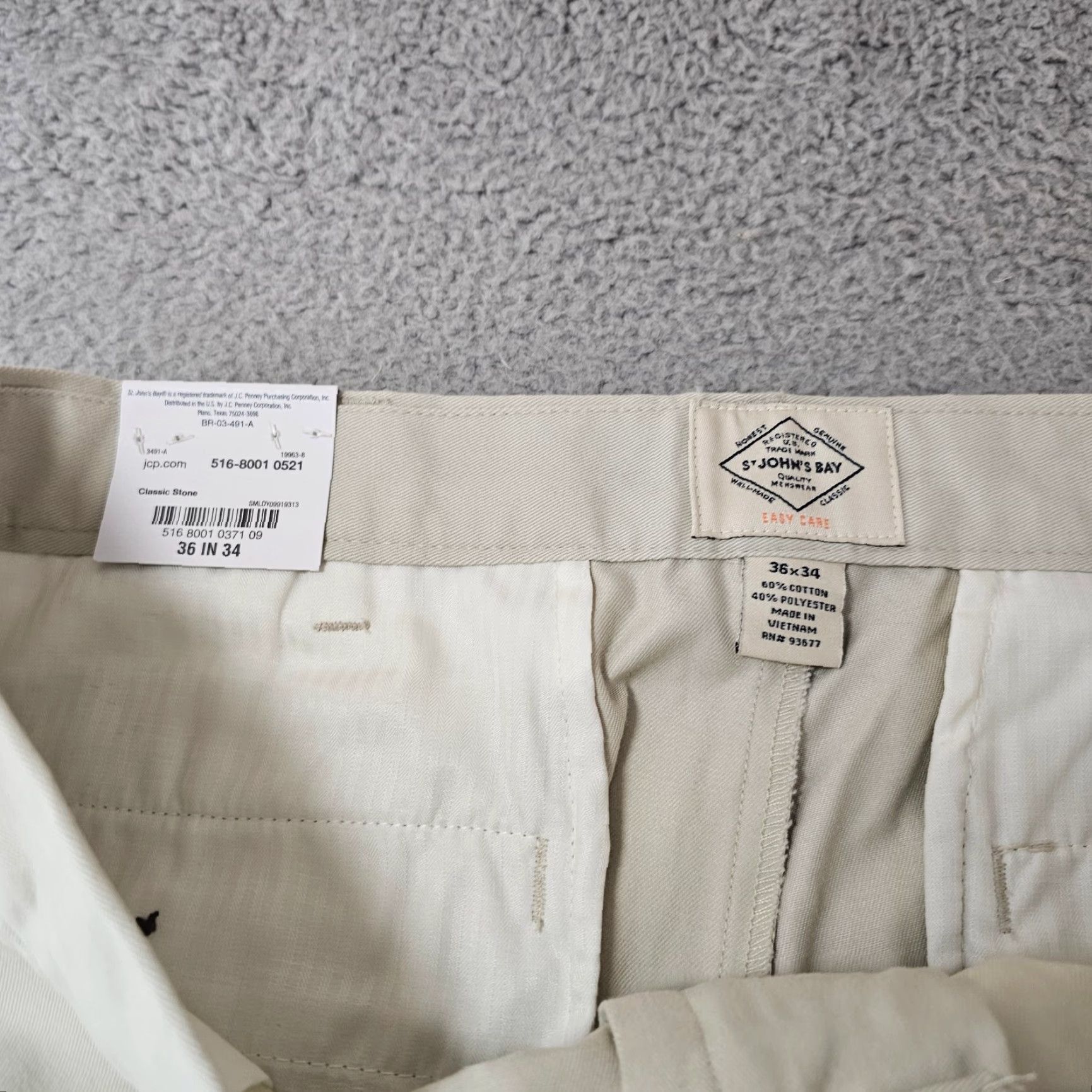 Vintage St Johns Bay Pants Mens 36x34 Khakis Classic Fit Flat Front Stone Beige Cotton Blend Size US 36 / EU 52 - 3 Thumbnail