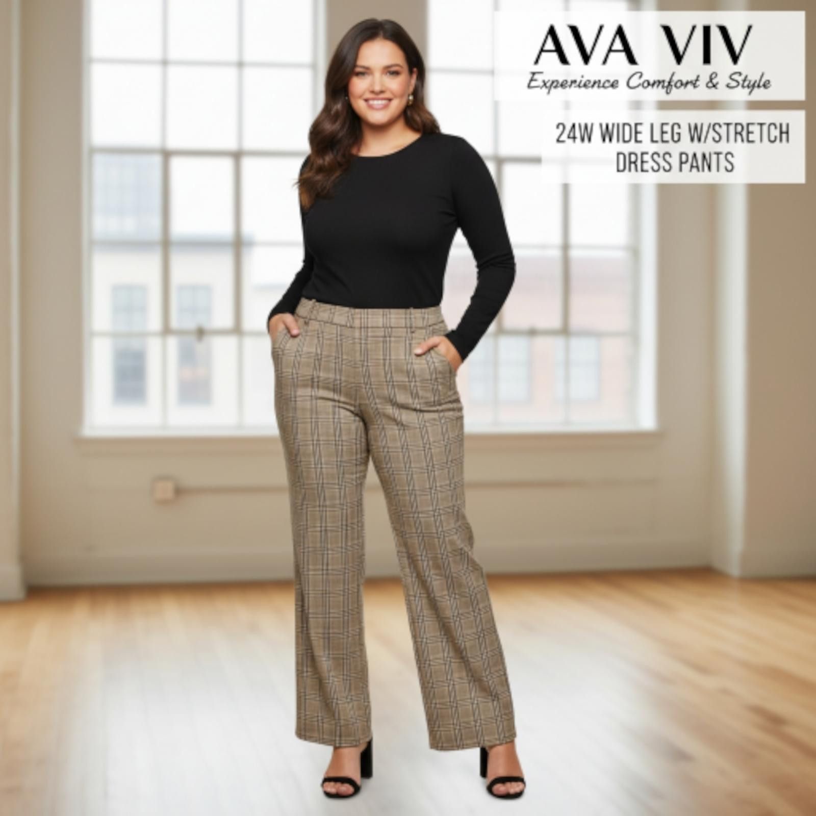Other AVA & VIV 24W Wide Leg Classic Plaid W/Stretch Dress Pants Size 42" / US 20 - 1 Thumbnail