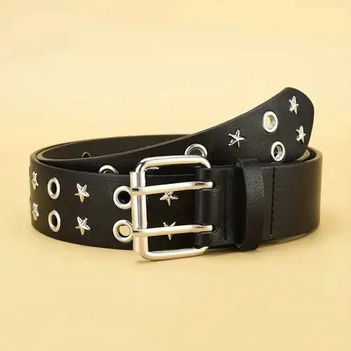 Japanese Brand Trendy Pentagonal Star Rivet Men's Belt Size ONE SIZE - 3 Thumbnail