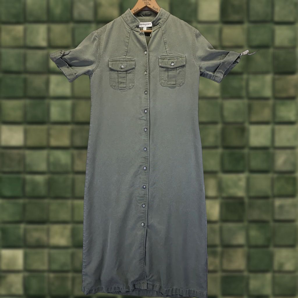 Bloomingdale's VINTAGE Bloomingdale’s Weathered Green Button Front Roll Sleeve Shirt Dress Sz 8 Size M / US 6-8 / IT 42-44 - 1 Thumbnail