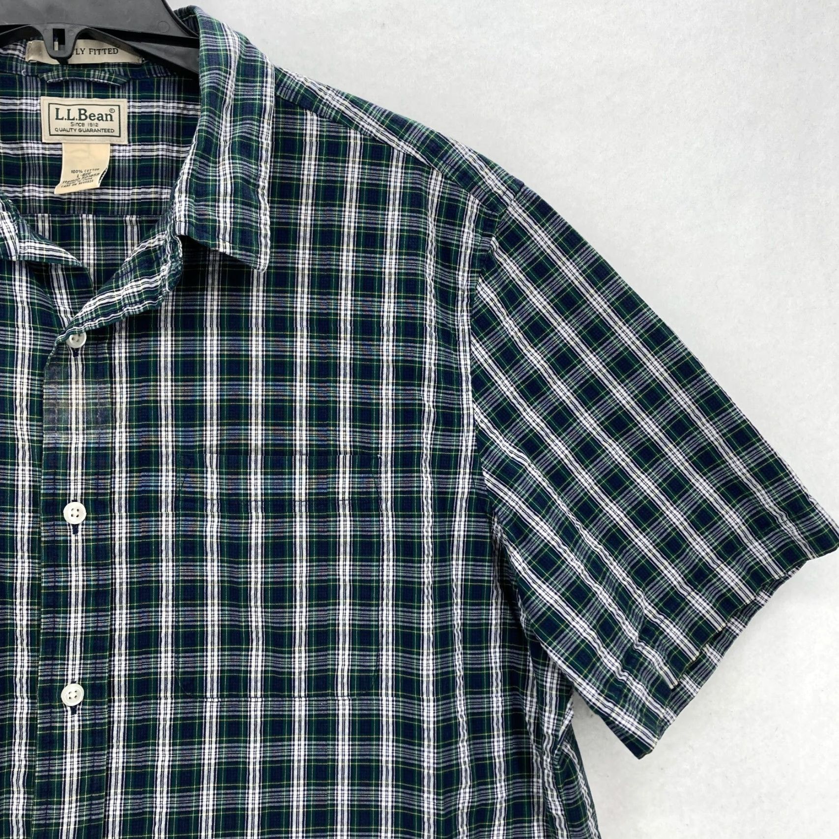Vintage L.L. Bean Seersucker Button Up Shirt Mens Large Plaid Green Camp Shirt Size US L / EU 52-54 / 3 - 2 Thumbnail