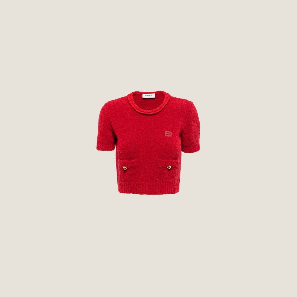 トップス MIU MIU Knit Short Sleevs 42 MIU MIU Rib Knit Short Sleeve Sweater Charcoal S-M (K-136944