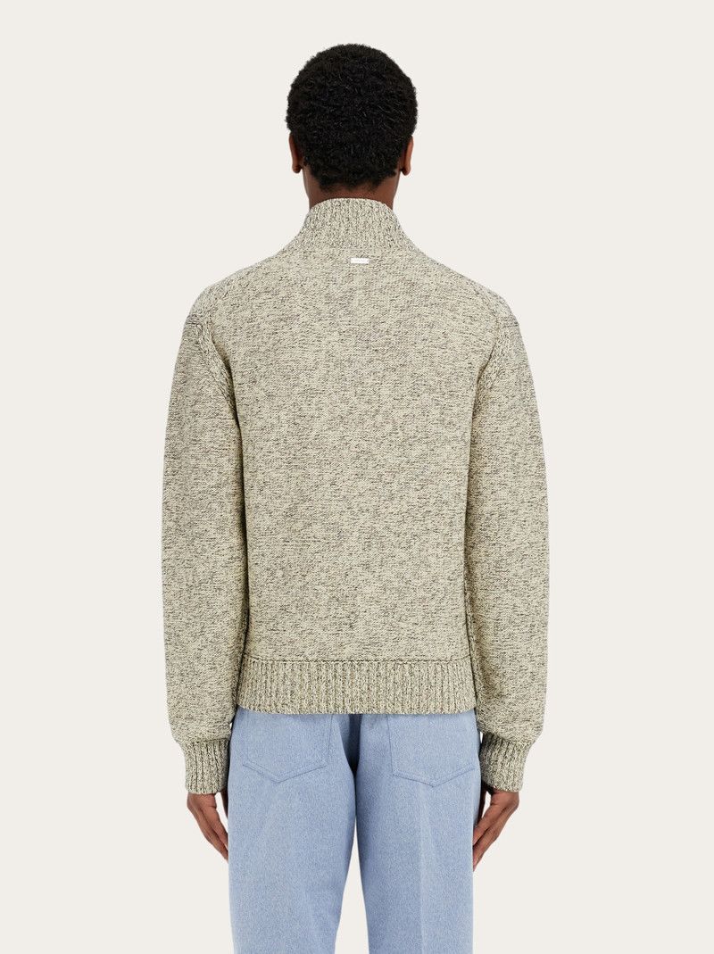 Salvatore Ferragamo o1s1rm0226 Mélange Knitted Blouson Sweater in Cream Size US M / EU 48-50 / 2 - 3 Thumbnail
