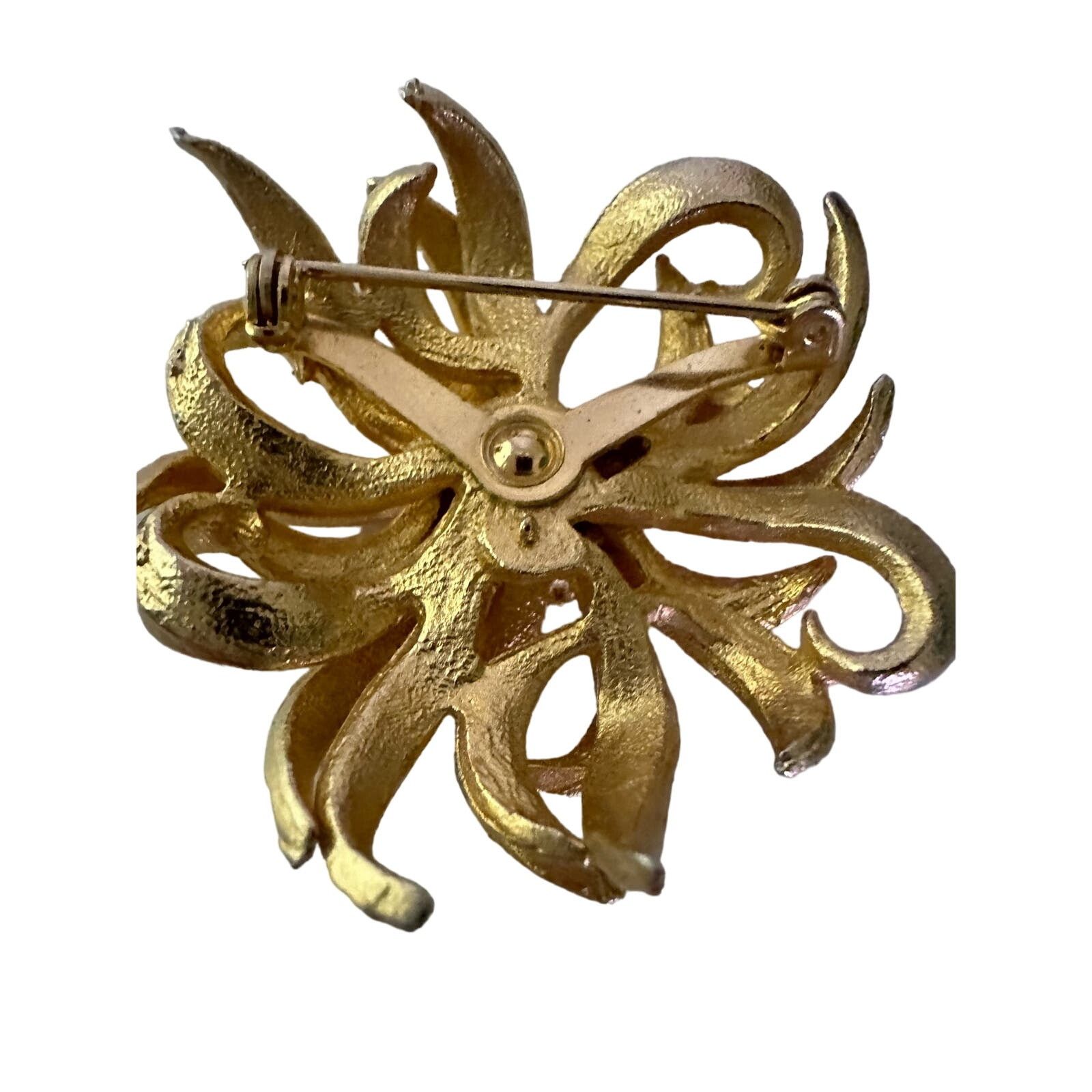 Vintage Gold Tone Flower Sunburst 2” Brooch Pin Atomic Vintage Size ONE SIZE - 9 Thumbnail