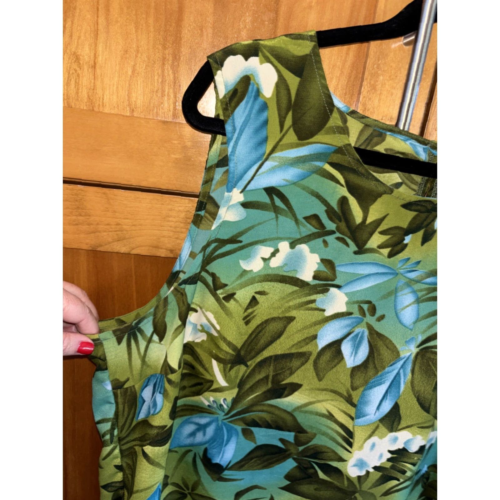 Vintage Ashley Stewart Dress Tropical Print Green 2X Sleeveless Keyhole Button Midi Ruffle Bohemian Beach Classic 25” pit to pit Womens Size XXL / US 16-18 / IT 52-54 - 3 Thumbnail
