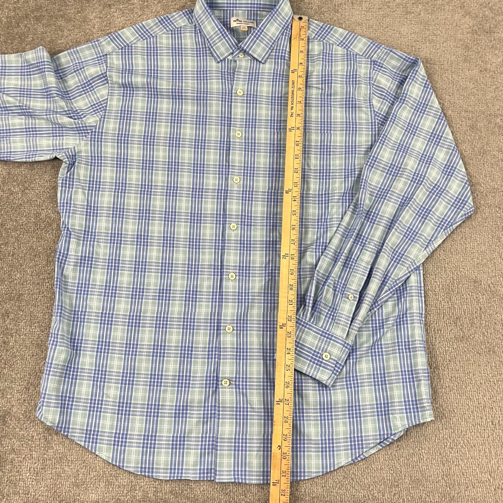 Peter Millar VINTAGE Peter Millar Men's XL Dress Shirt Long Sleeve Plaid Blue Green Performance Casual Formal Workwear Size US XL / EU 56 / 4 - 3 Thumbnail