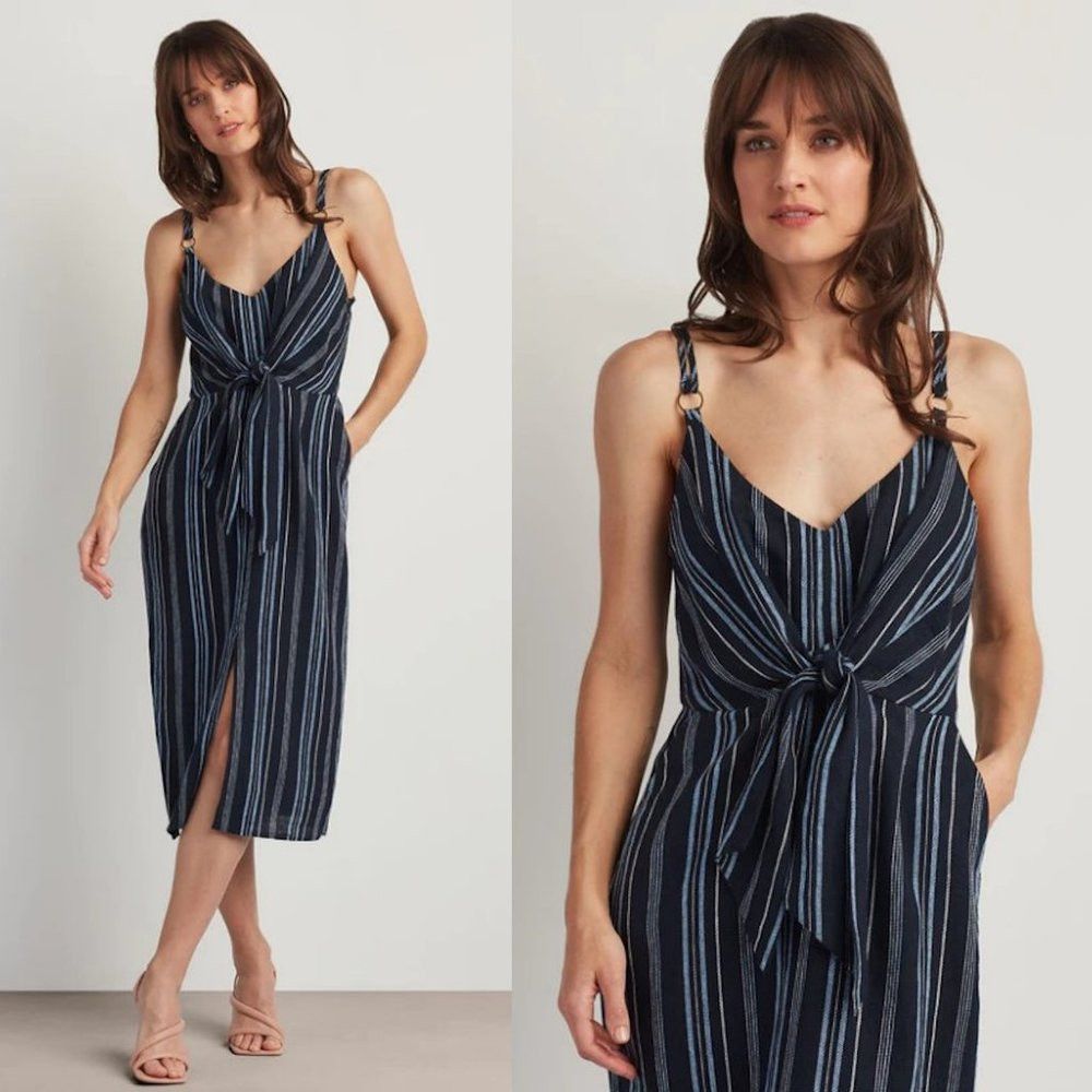 Ellen Tracy NWT New $129 Ellen Tracy Tie Front Linen Blend Navy Stripe Size XS / US 0-2 / IT 36-38 - 1 Thumbnail