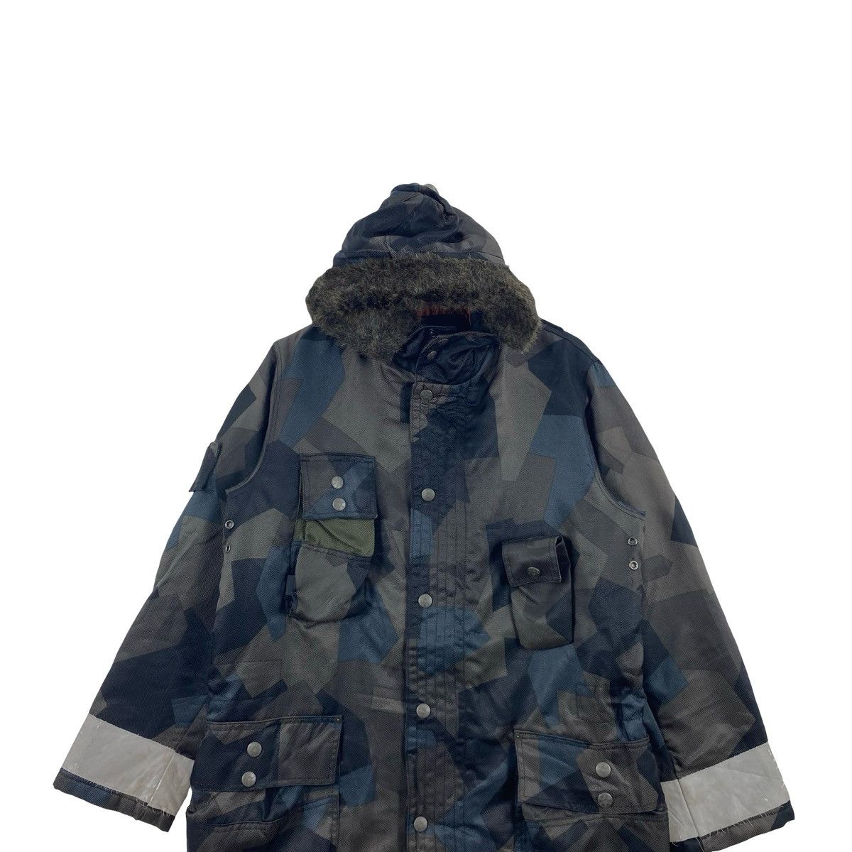 Vintage Vintage 291295=HOMME Fur Hood Geometric Camo Parka Jacket Size US L / EU 52-54 / 3 - 2 Thumbnail
