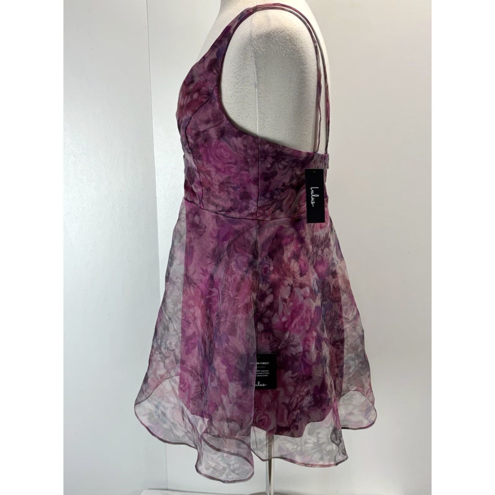 Lulus Lulus Imagine Romance Magenta Floral Print Organza Skater Dress Large NEW! Size L / US 10 / IT 46 - 2 Thumbnail