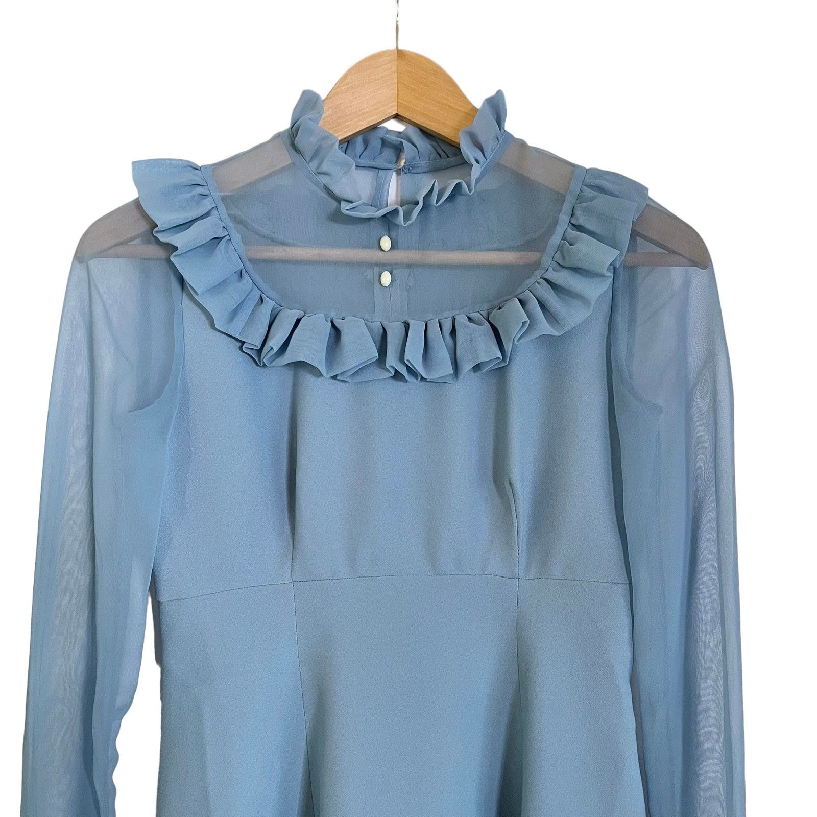 Vintage Vintage Dusty Blue Ruffle Collar Prairie Maxi Dress Size XS / US 0-2 / IT 36-38 - 4 Thumbnail