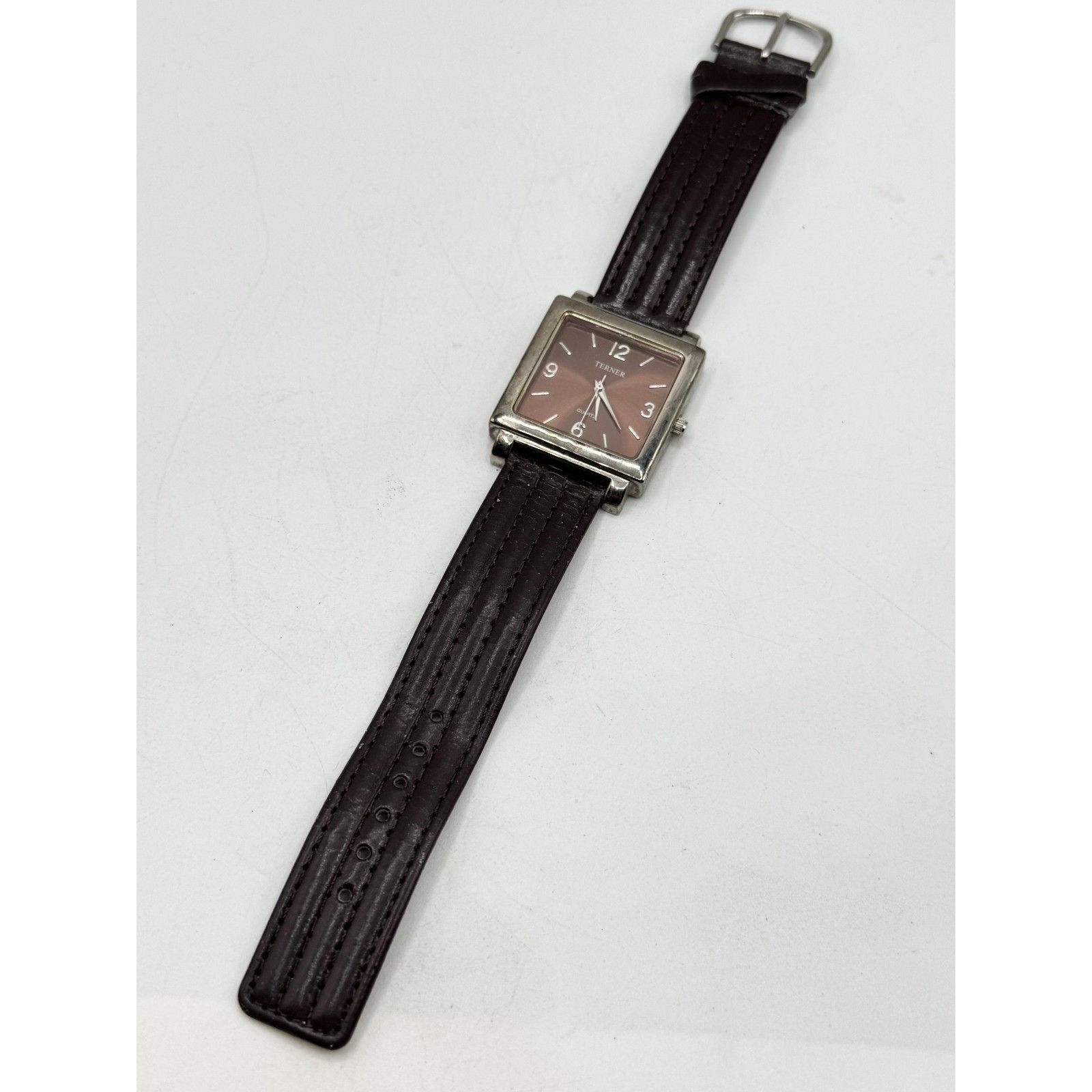 Other Bijoux Terner Watch Rectangular Face Silver Toned Brown Band Size ONE SIZE - 3 Thumbnail